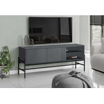 TV STAND - 60"L / GREY / BLACK METAL WITH STORAGE