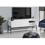 TV STAND - 60"L / WHITE / BLACK METAL WITH STORAGE