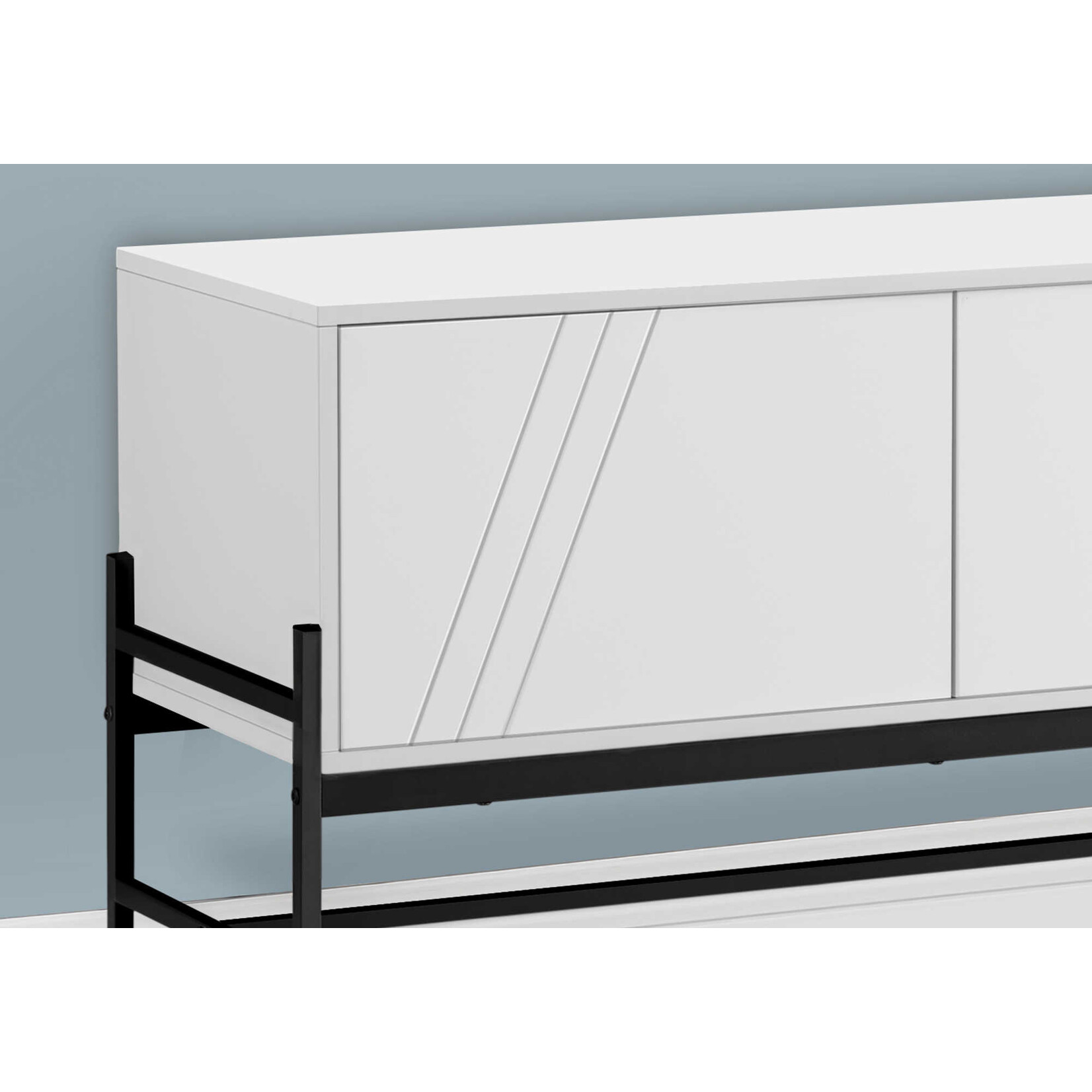 TV STAND - 60"L / WHITE / BLACK METAL WITH STORAGE