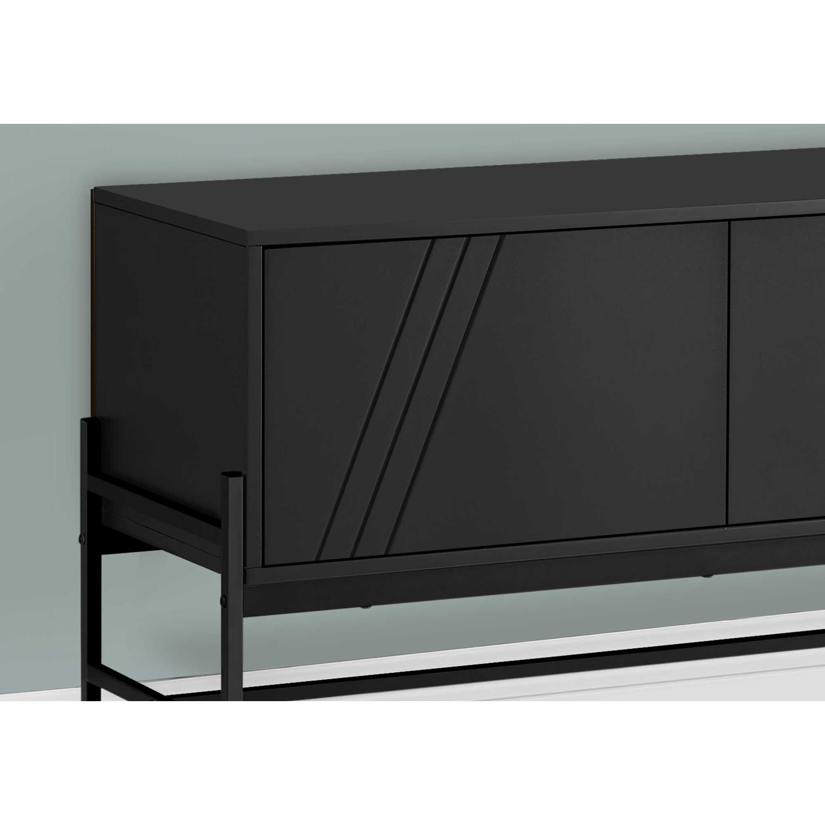 TV STAND - 60"L / BLACK / BLACK METAL WITH STORAGE