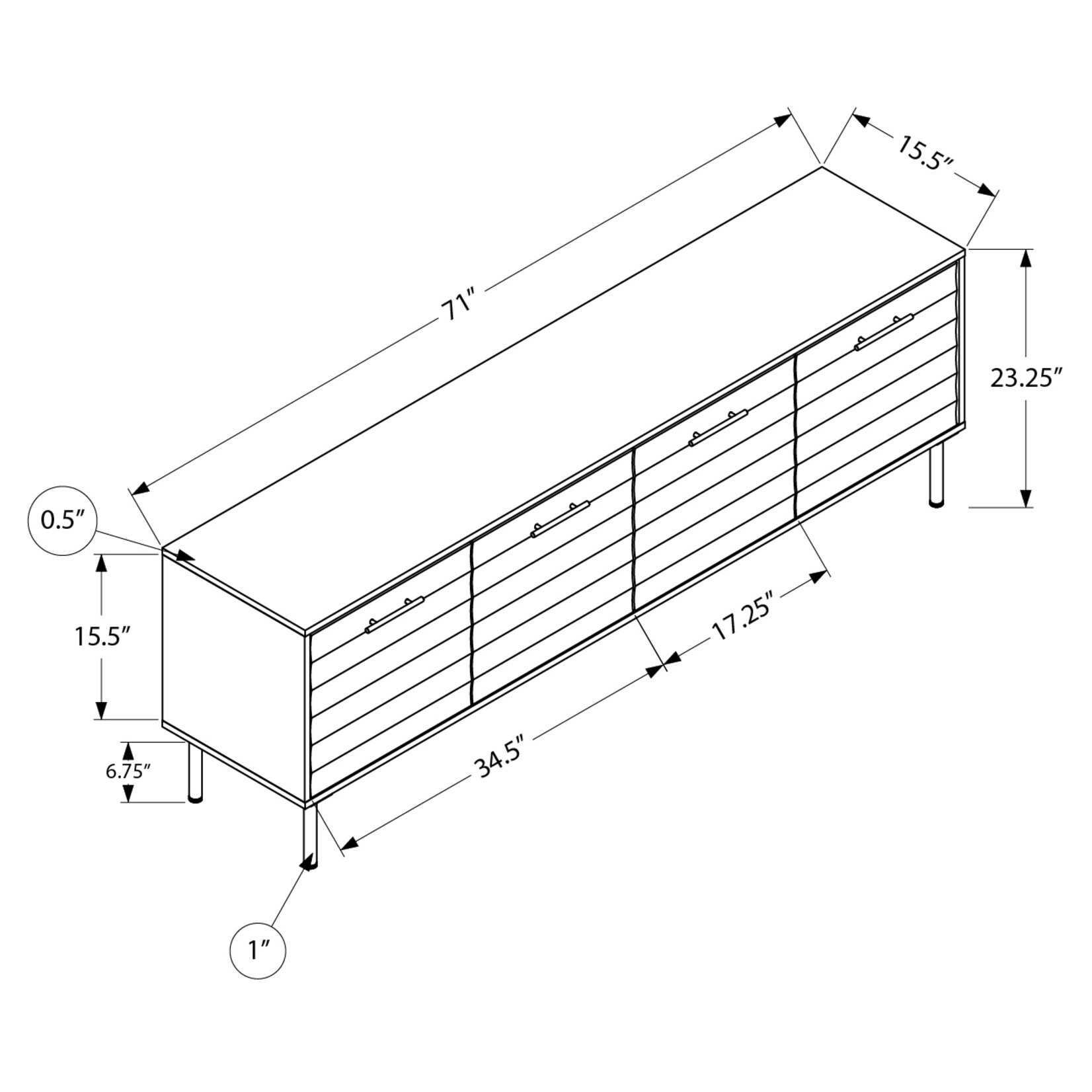 MEUBLE TV - 72"L / BRUN FONCE SIMILI-BOIS AVEC 4 PORTES