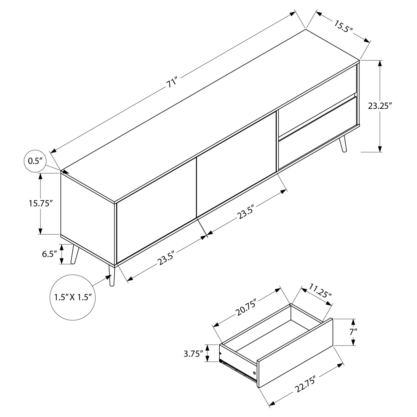 MEUBLE TV - 72"L / NOYER AVEC D'ENTREPOSAGE