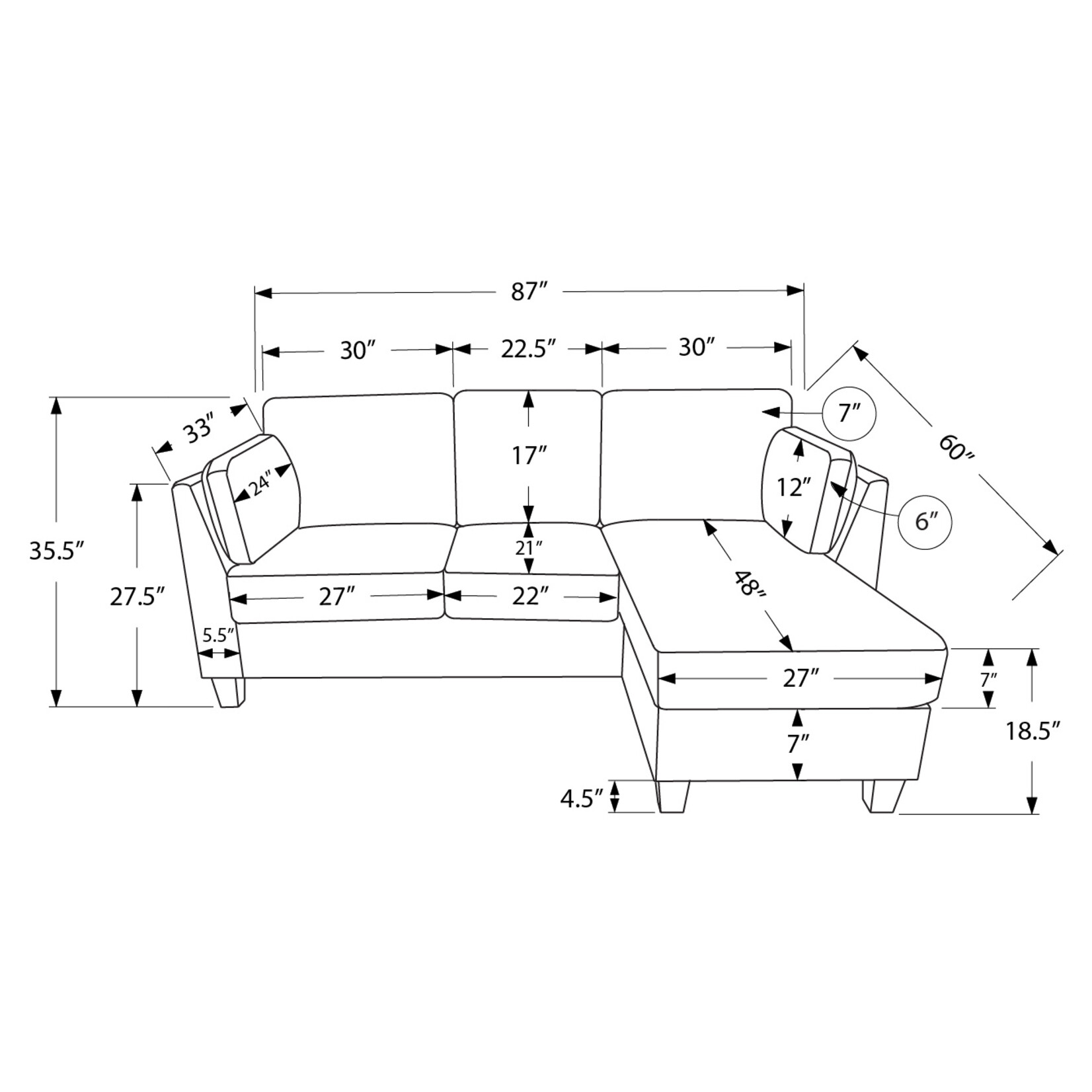 Canapé Méridienne, Réversible (gauche ou droite),  Velours Côtelé Olive