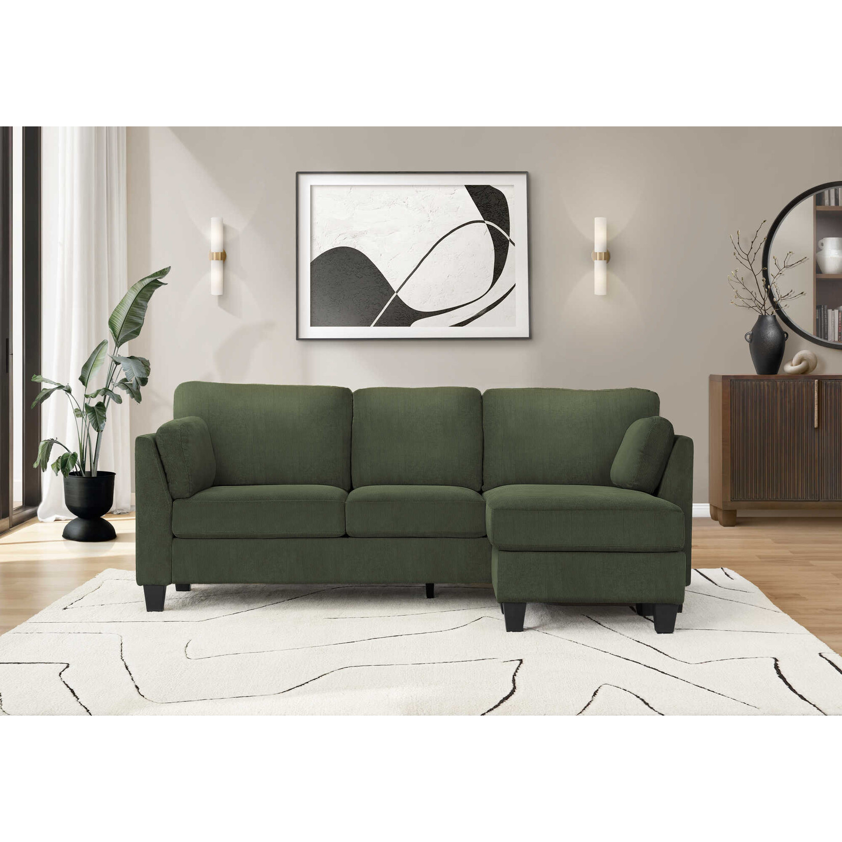 Sofa Lounger, Left or Right Facing, Ribbed Corduroy Olive Green