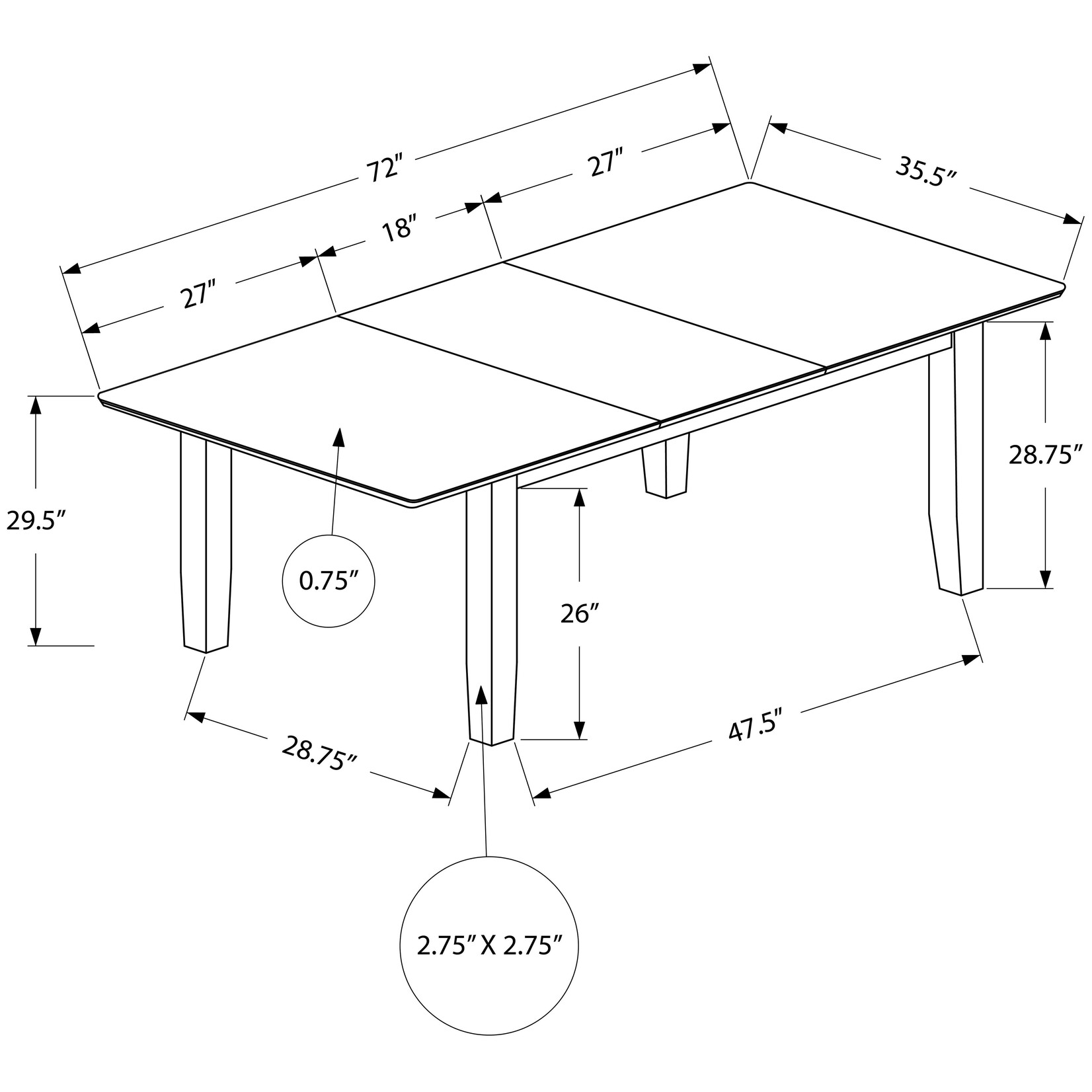 Table à Manger avec extension, Bois Plaqué Gris
