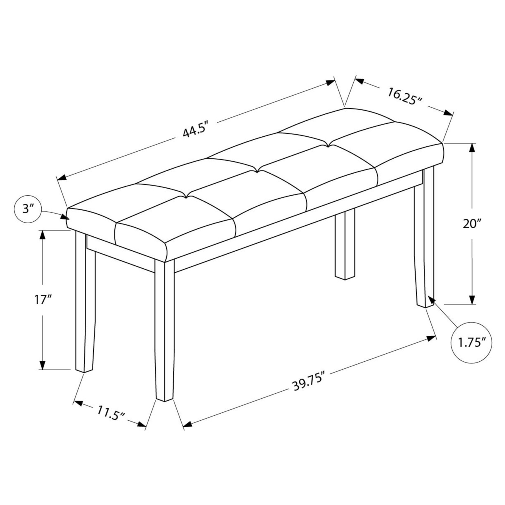 Banc 44pouces Tissus Brun