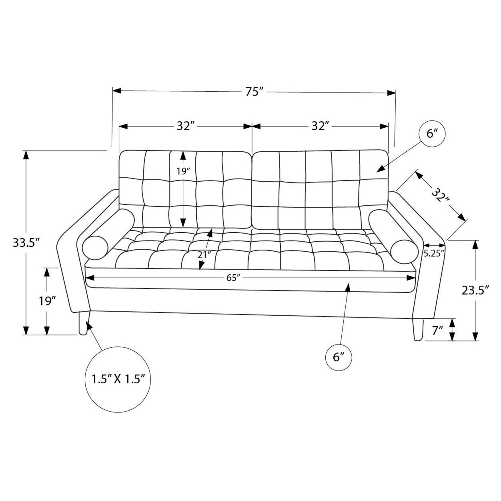 Sofa Tufted Mid-Century, Black