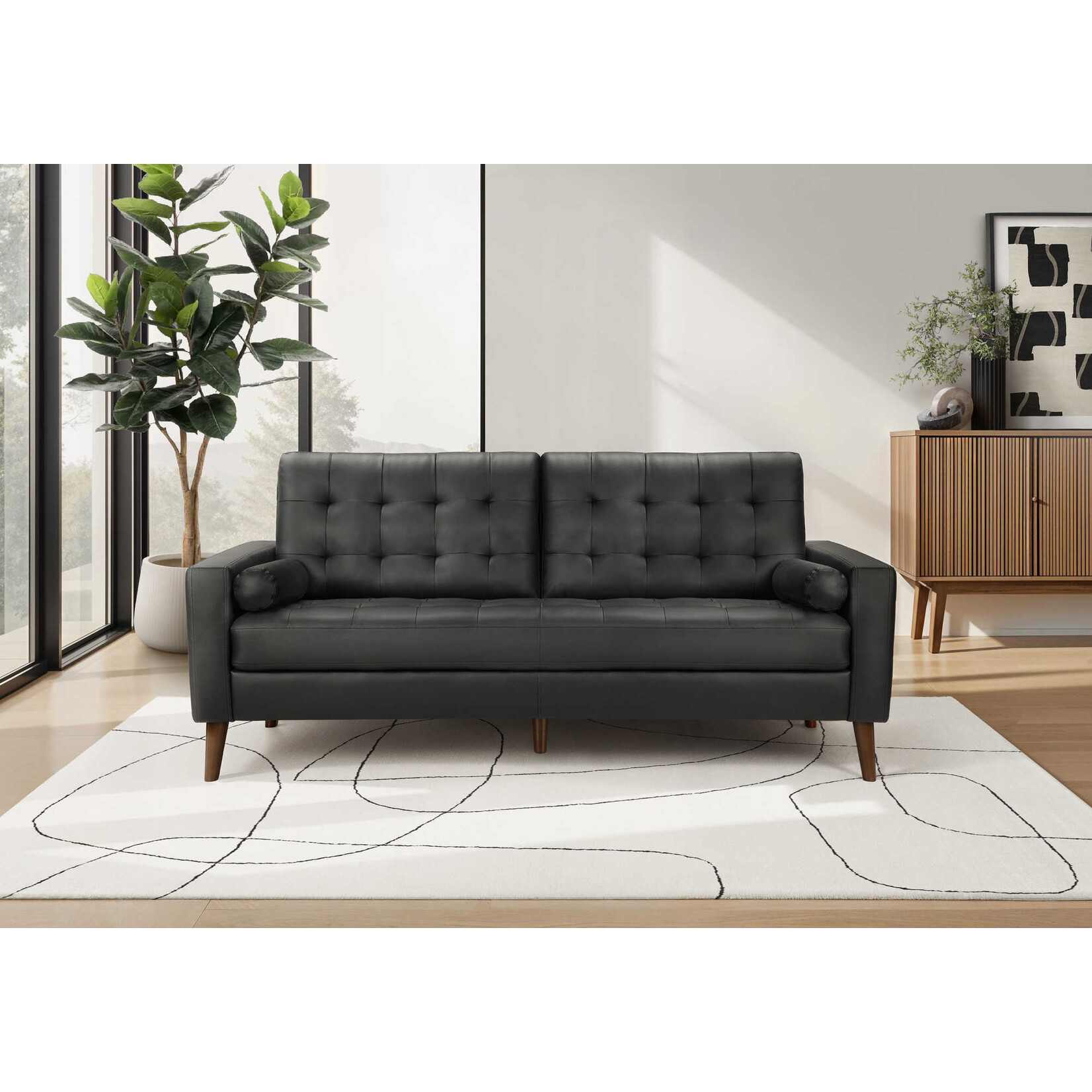 Sofa Tufted Mid-Century, Black