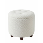 ITY INTERNATIONAL Grand Pouf Rond avec Rangement en tissu Teddy, Blanc