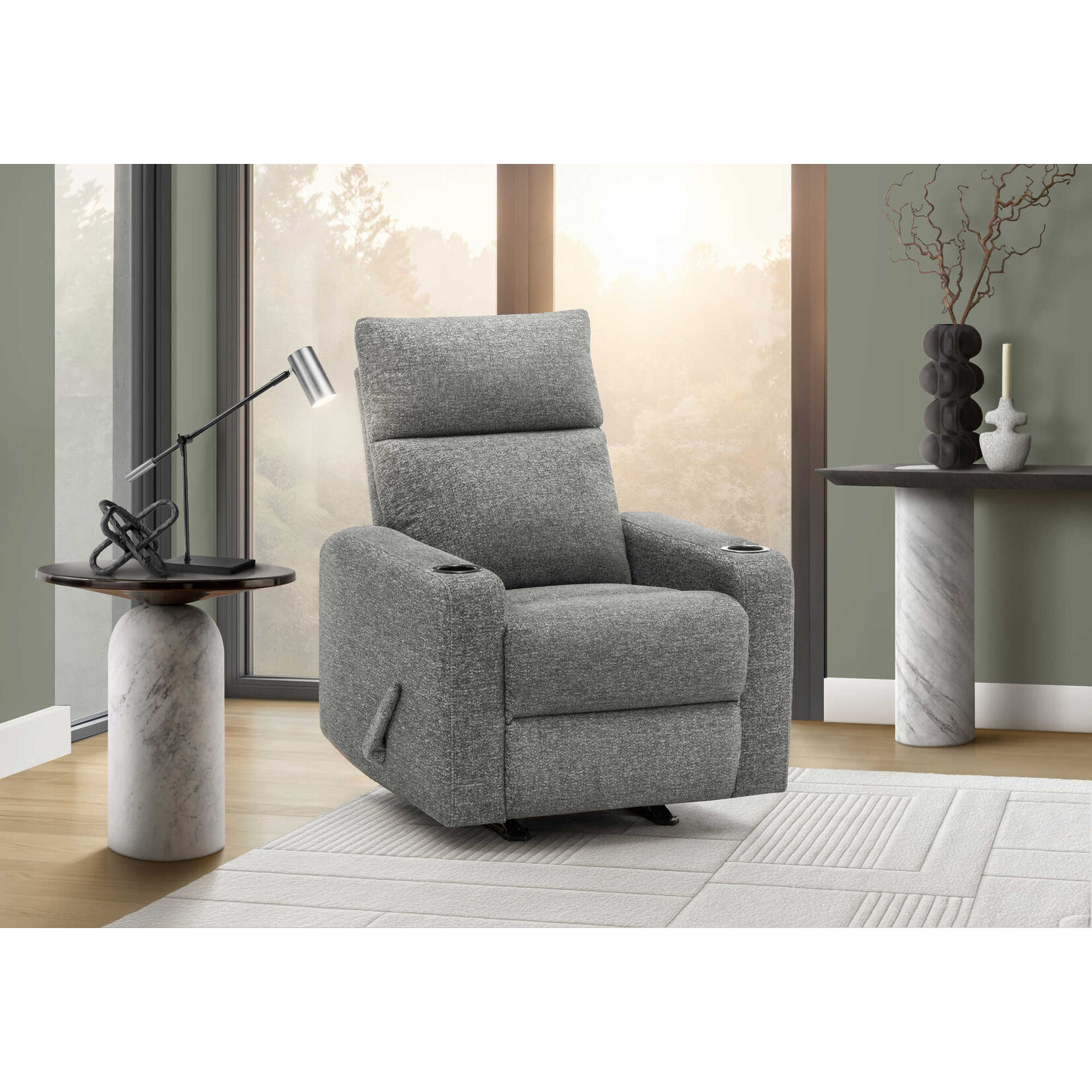 Reclining Rocking Chair, Dark Grey Fabric