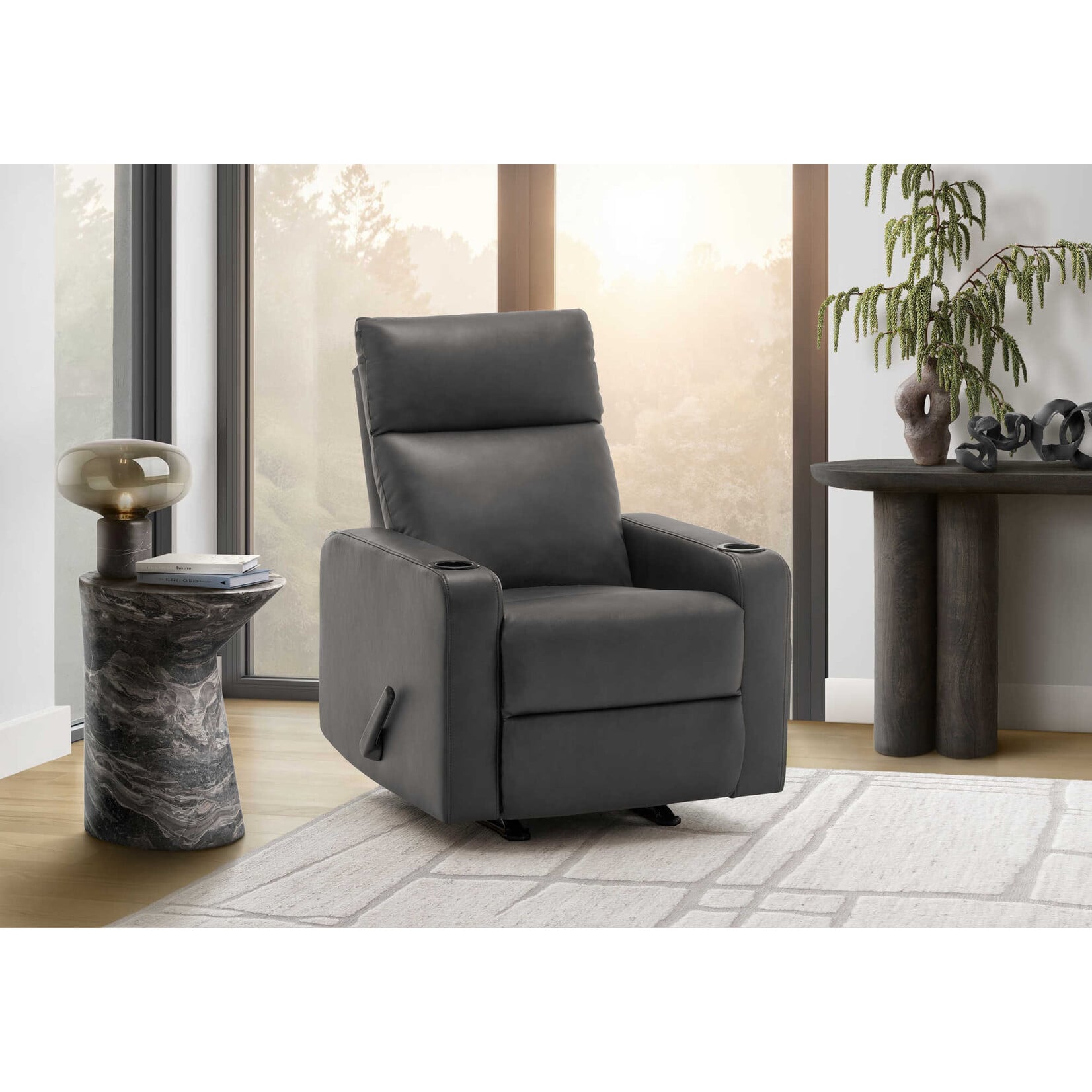 Reclining Chair Rocker, Faux Leather Grey # JRA070