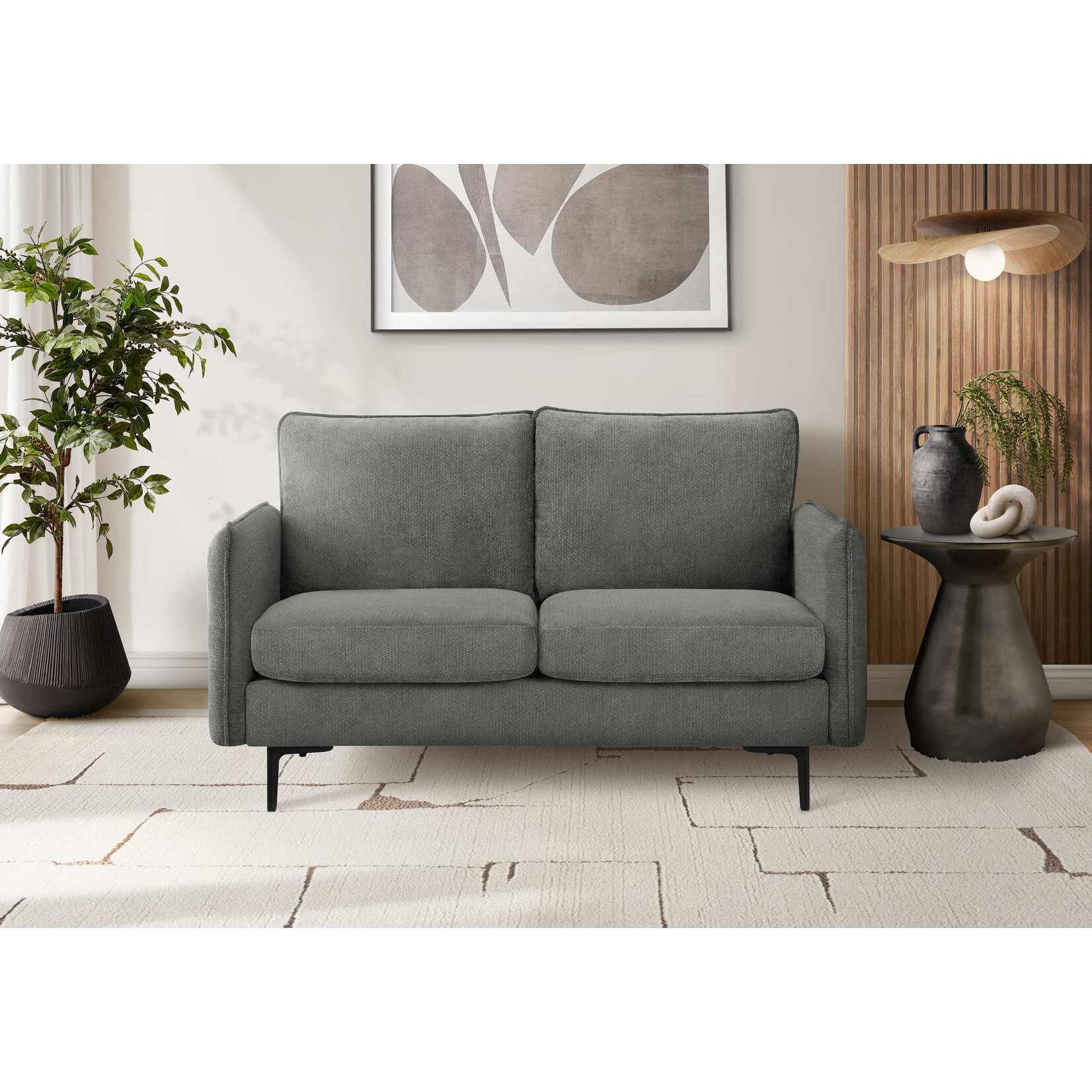 Love Seat 57"Long, Grey Fabric
