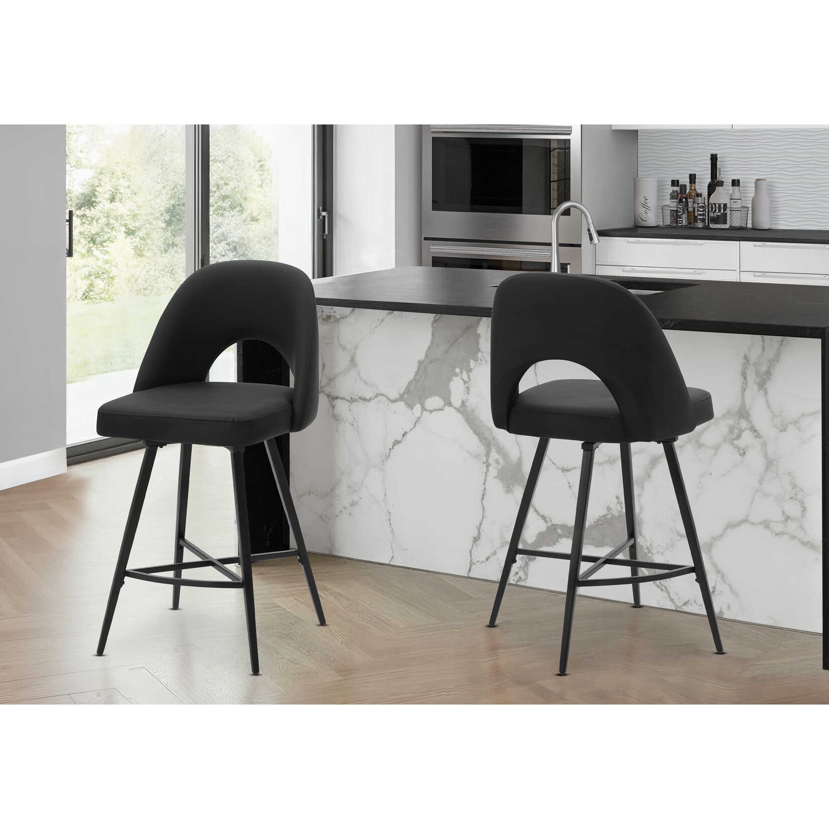 2pcs Tabouret de Bar 39"H, Pivotant, Faux Cuir Noir
