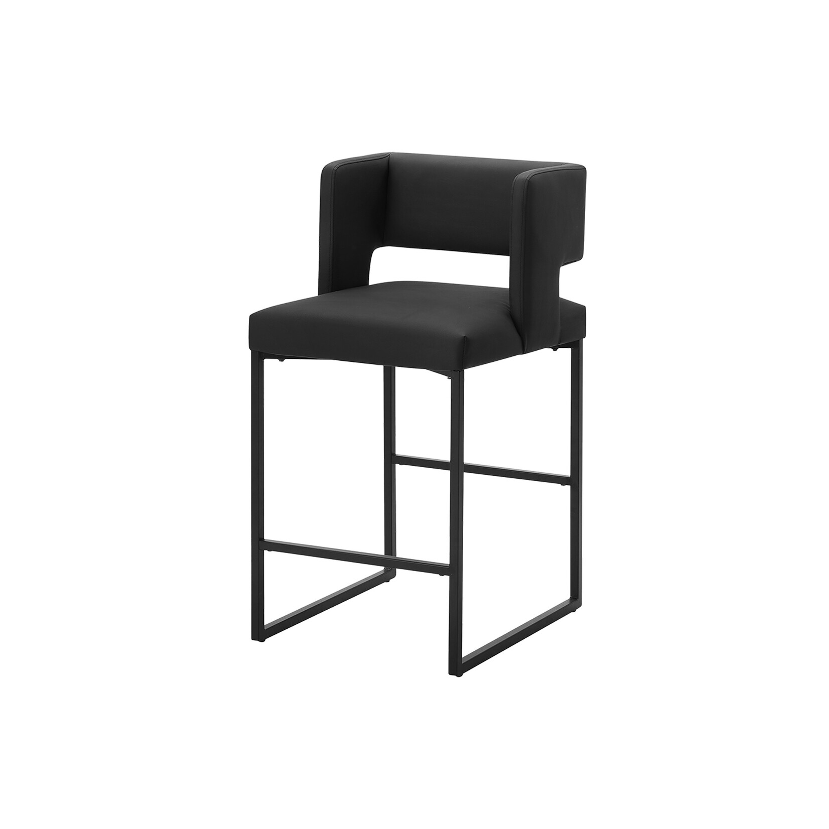 2pcs Barstool Set, Counter Height 36"H, Black Faux Leather