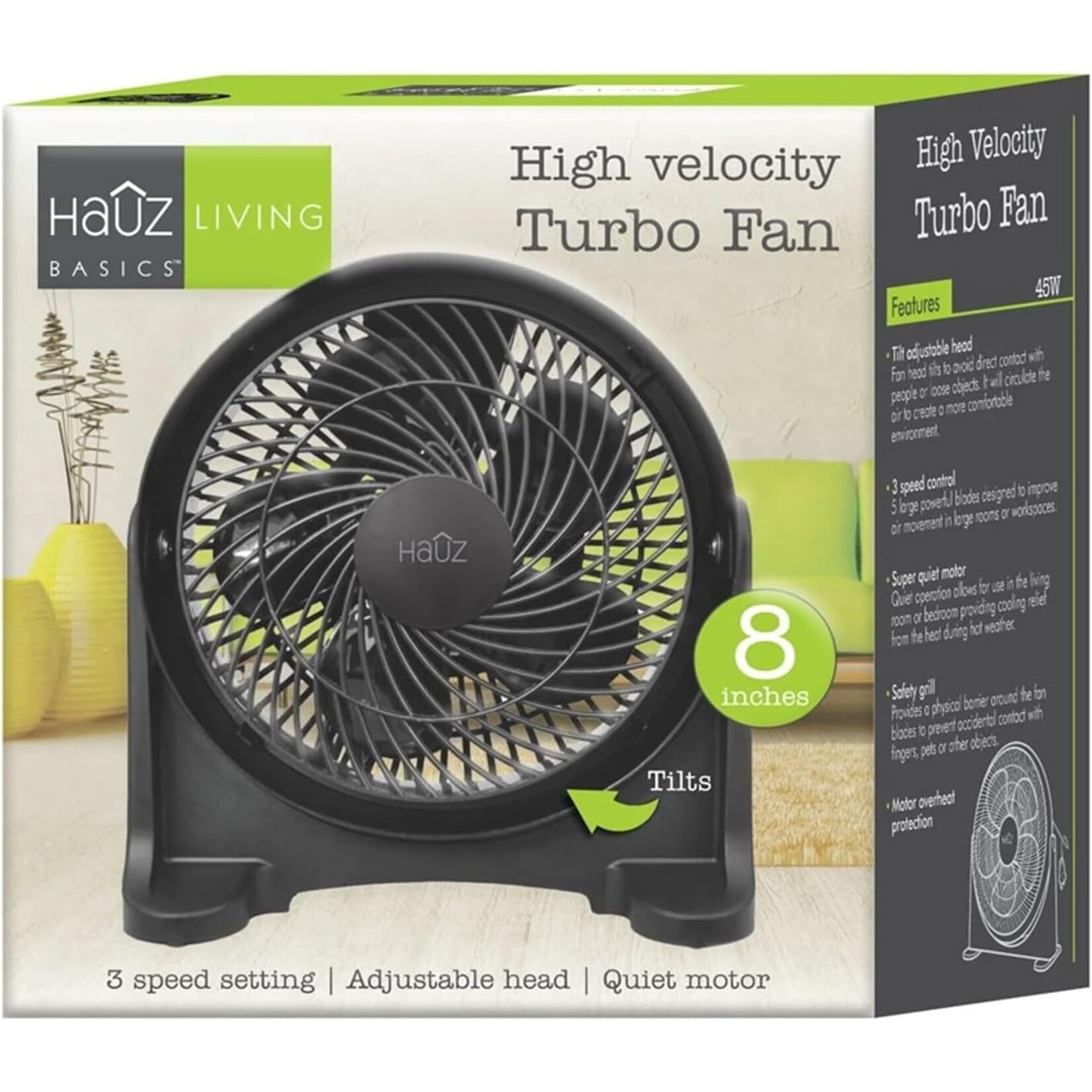 Hauz – Ventilateur turbo électrique haute vitesse, diamètre de 8 po