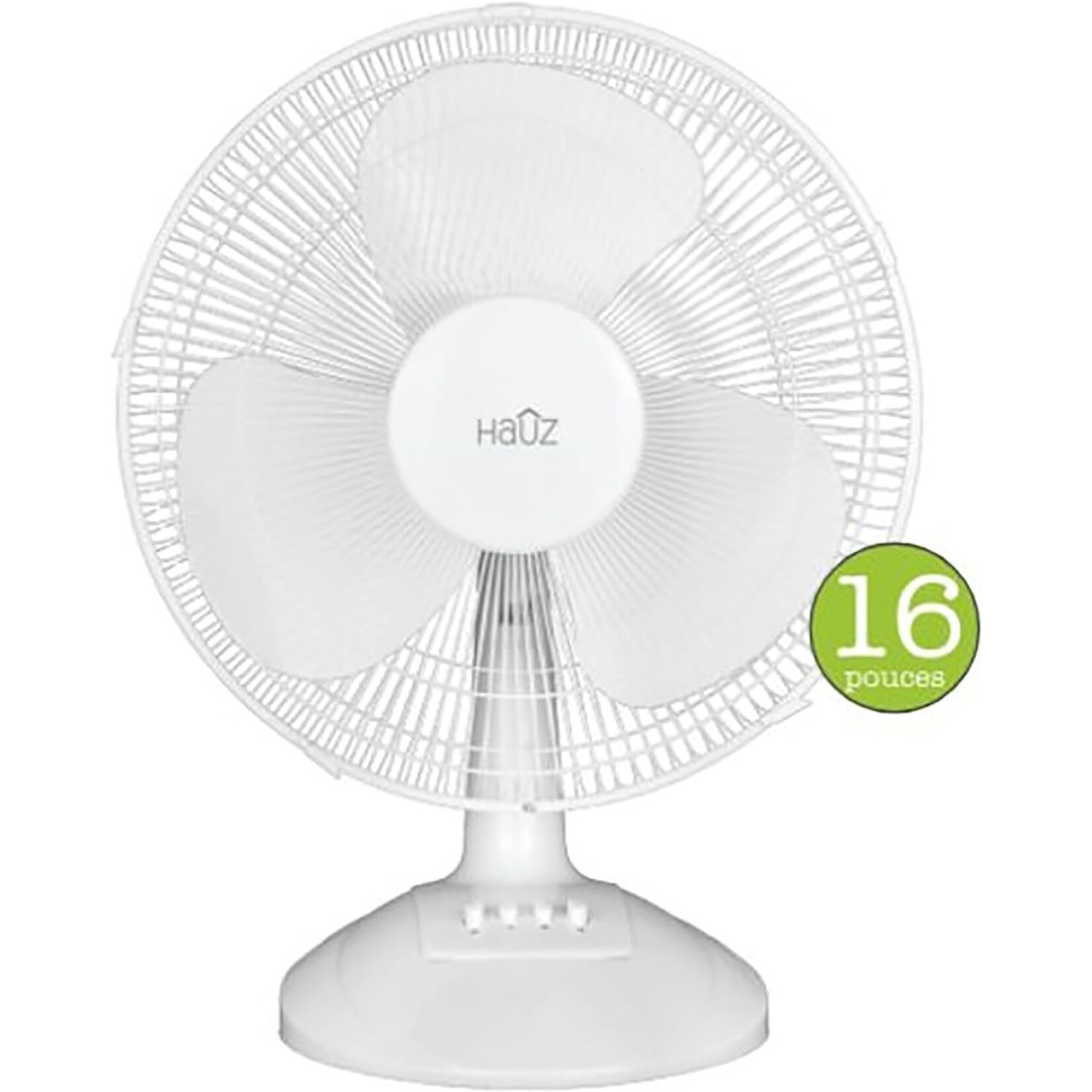 Hauz - Oscillating Desk Fan, 16 in. Diameter, Compact Design, White