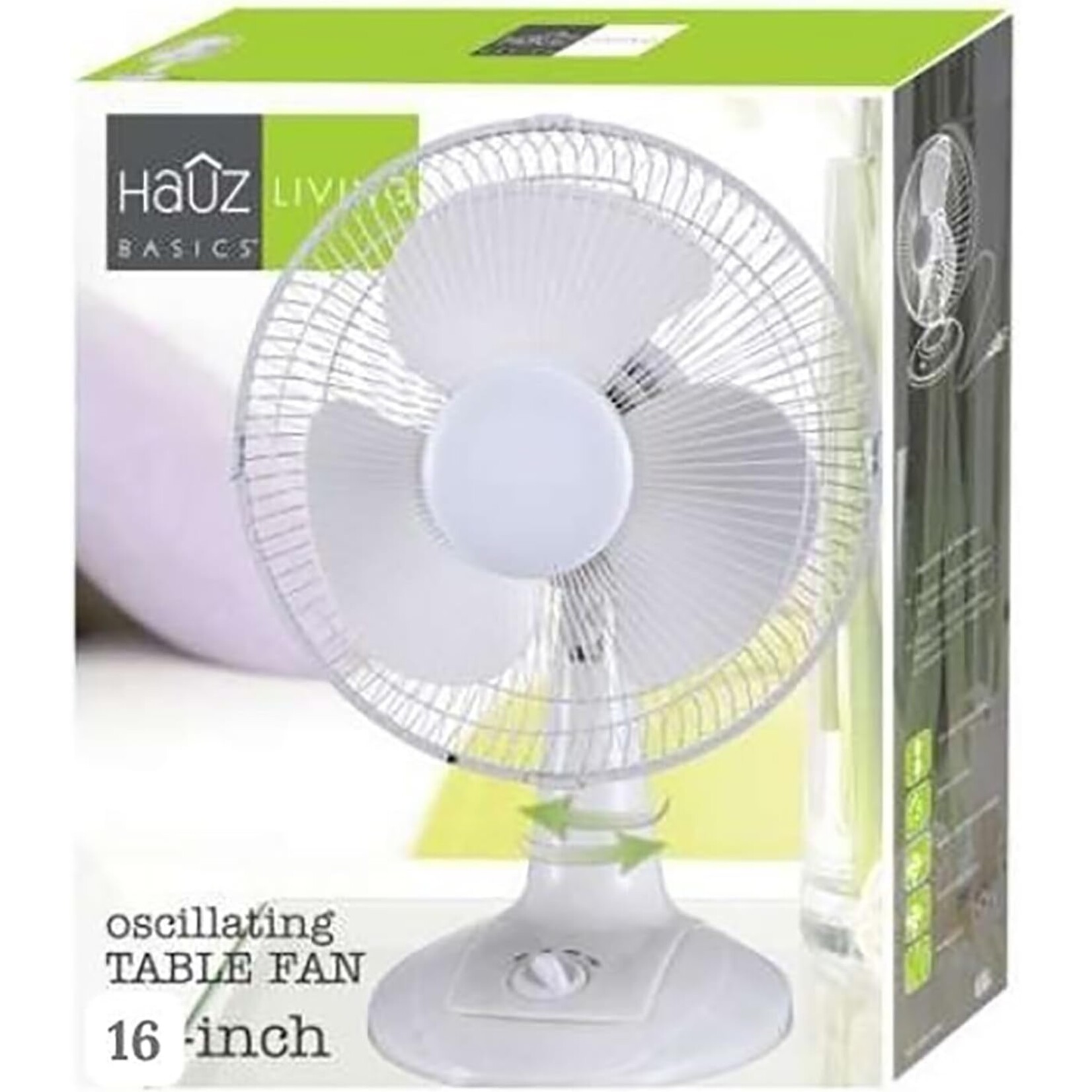 Hauz - Oscillating Desk Fan, 16 in. Diameter, Compact Design, White