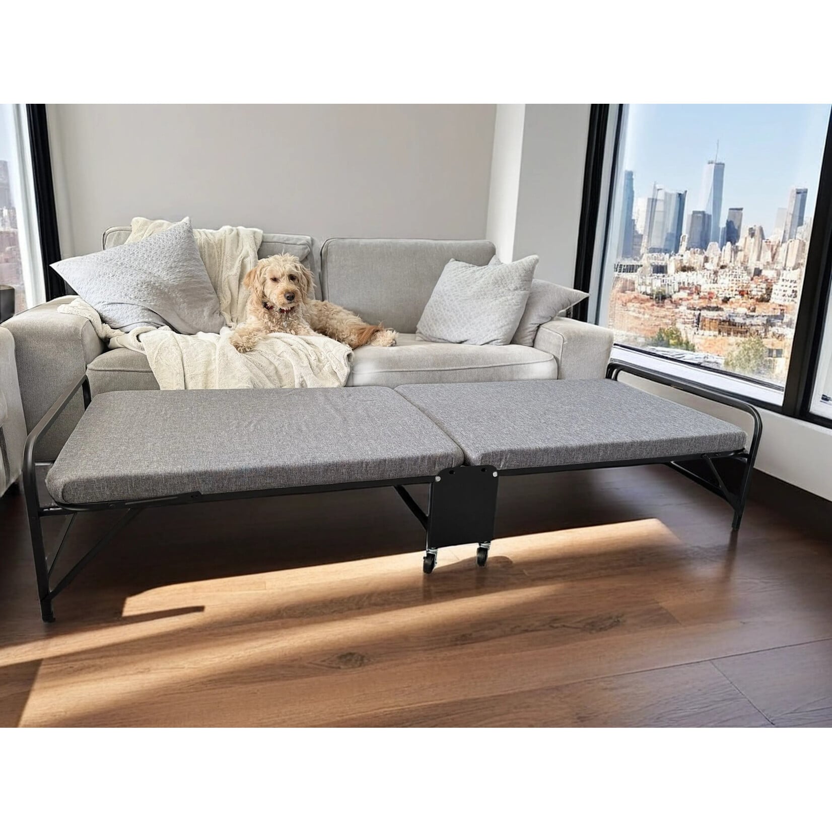 Folding Guest Bed, Rollaway, Grey