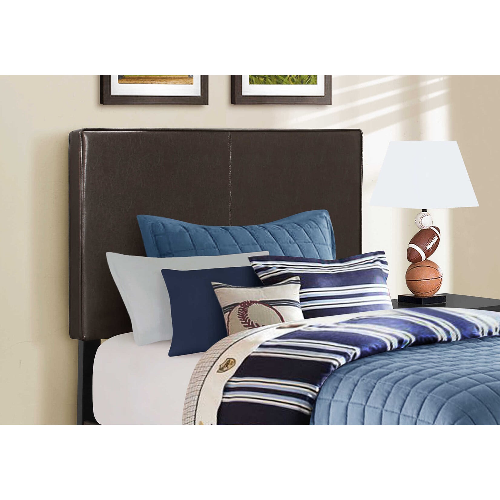 Faux Leather Upholstered Bed Frame, Brown, Twin