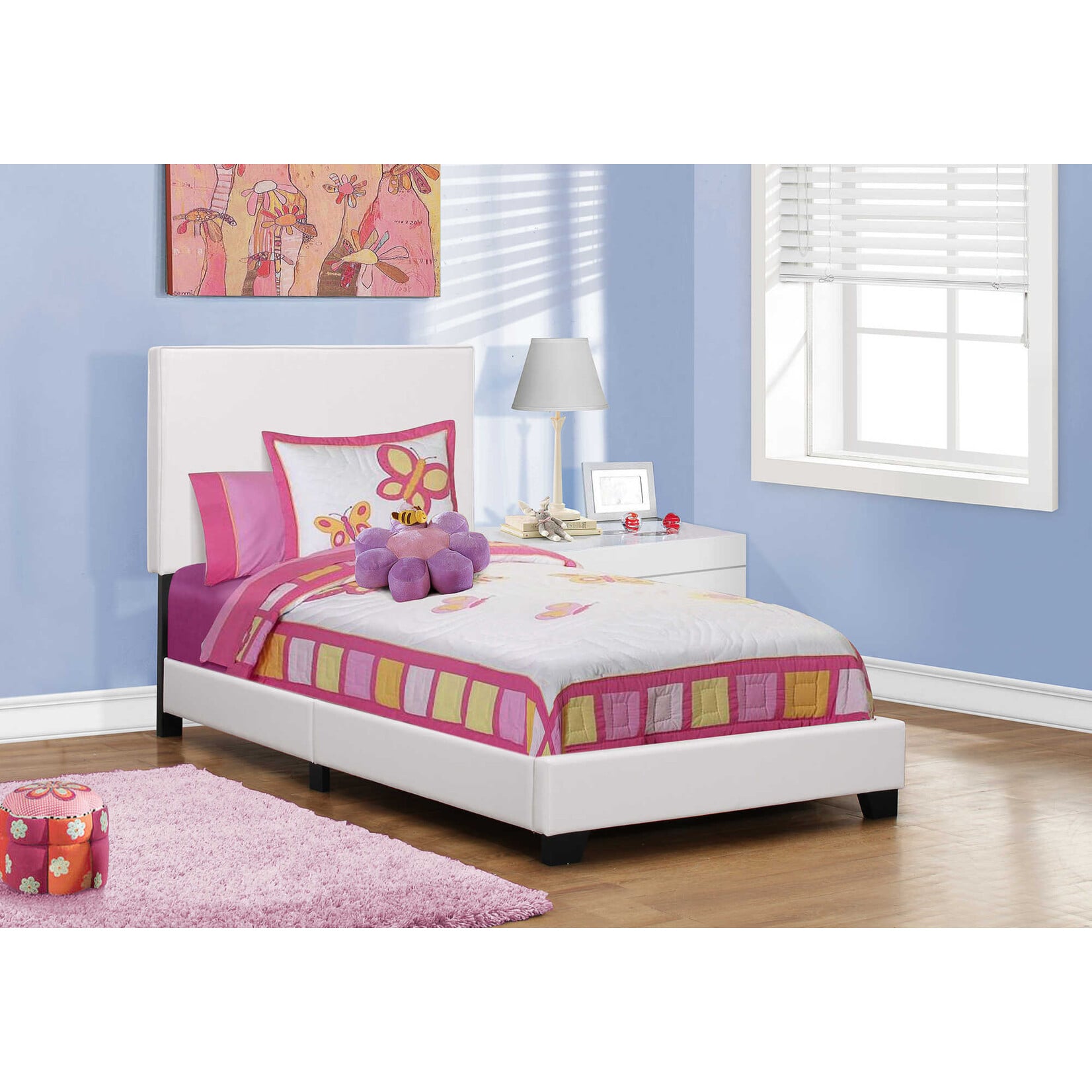 Faux Leather Upholstered Bed Frame, White, Twin