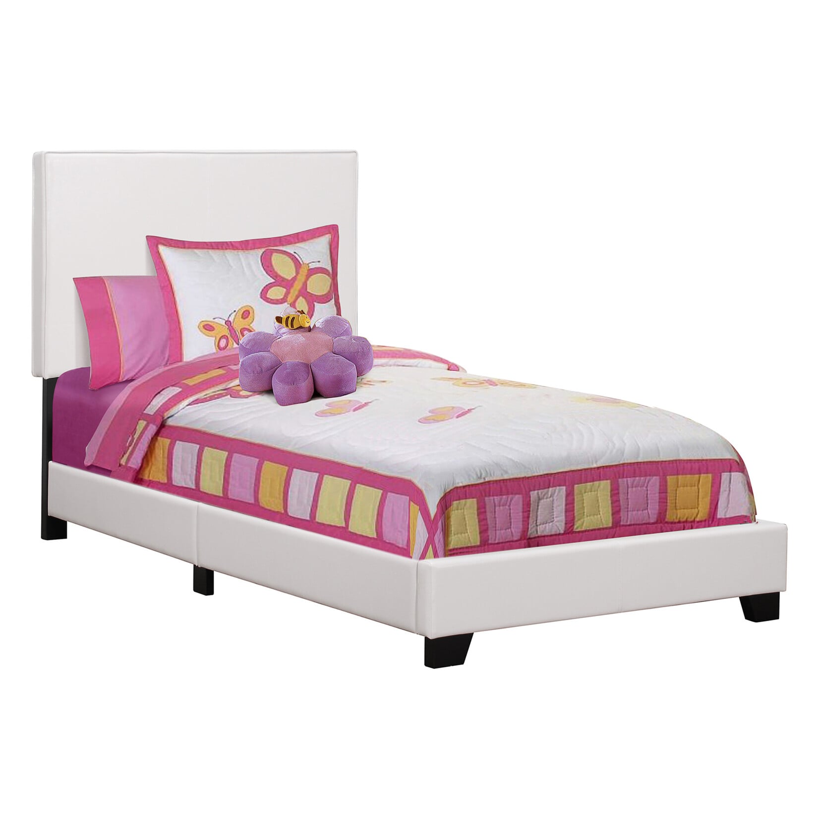 Faux Leather Upholstered Bed Frame, White, Twin