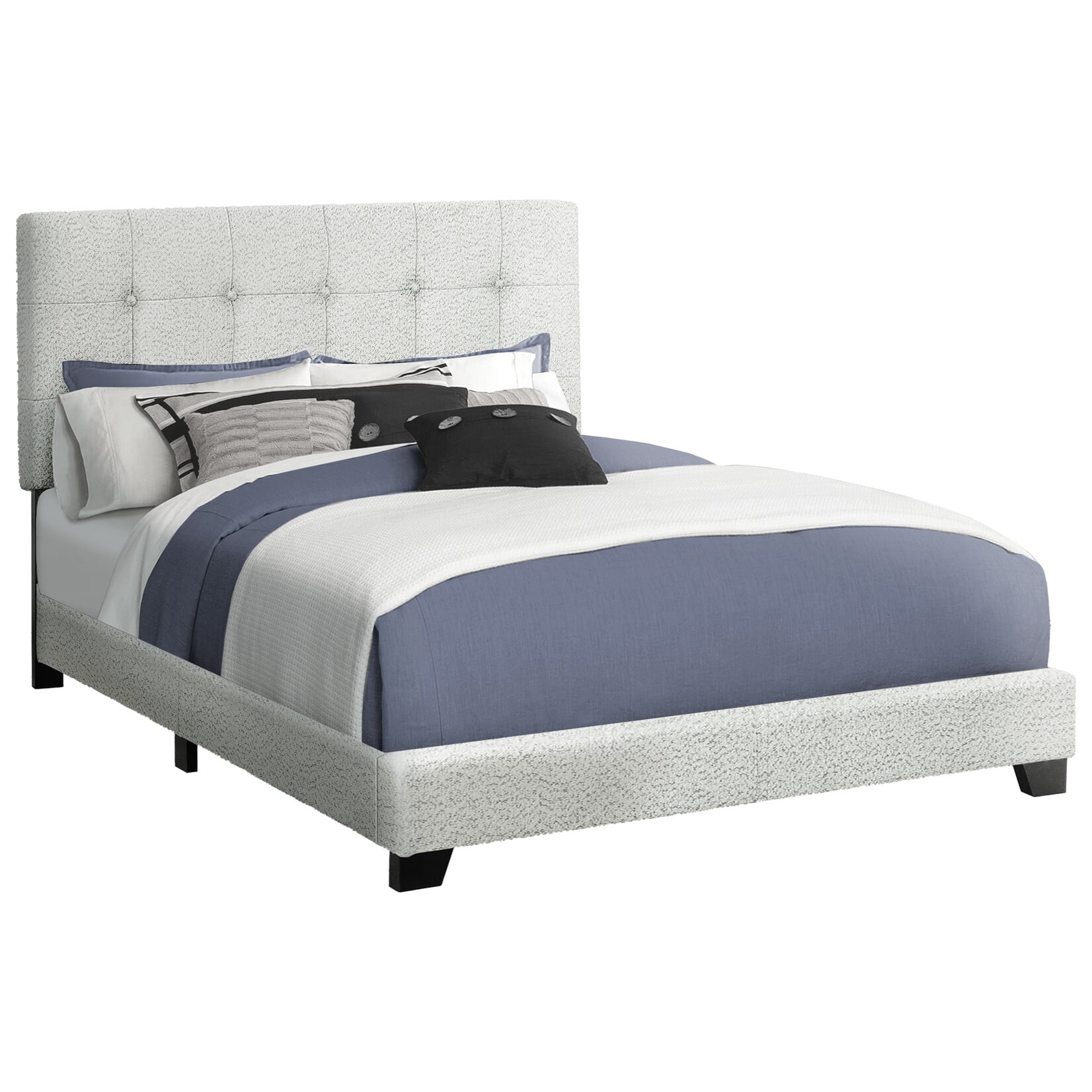 Boucle Fabric Upholstered Bed Frame, Light Grey, Queen