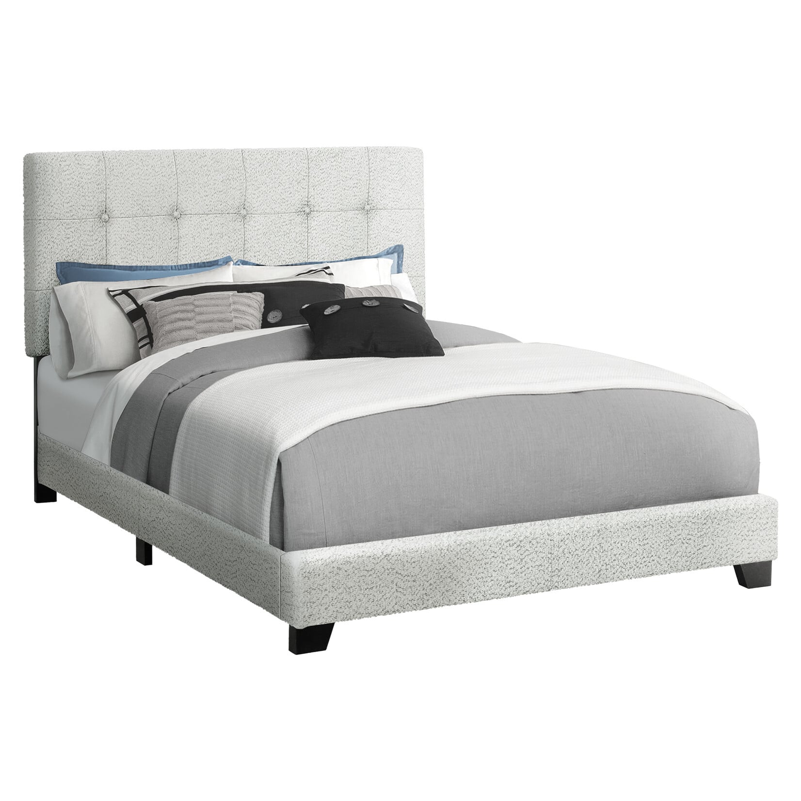 Boucle Fabric Upholstered Bed Frame, Light Grey, Double