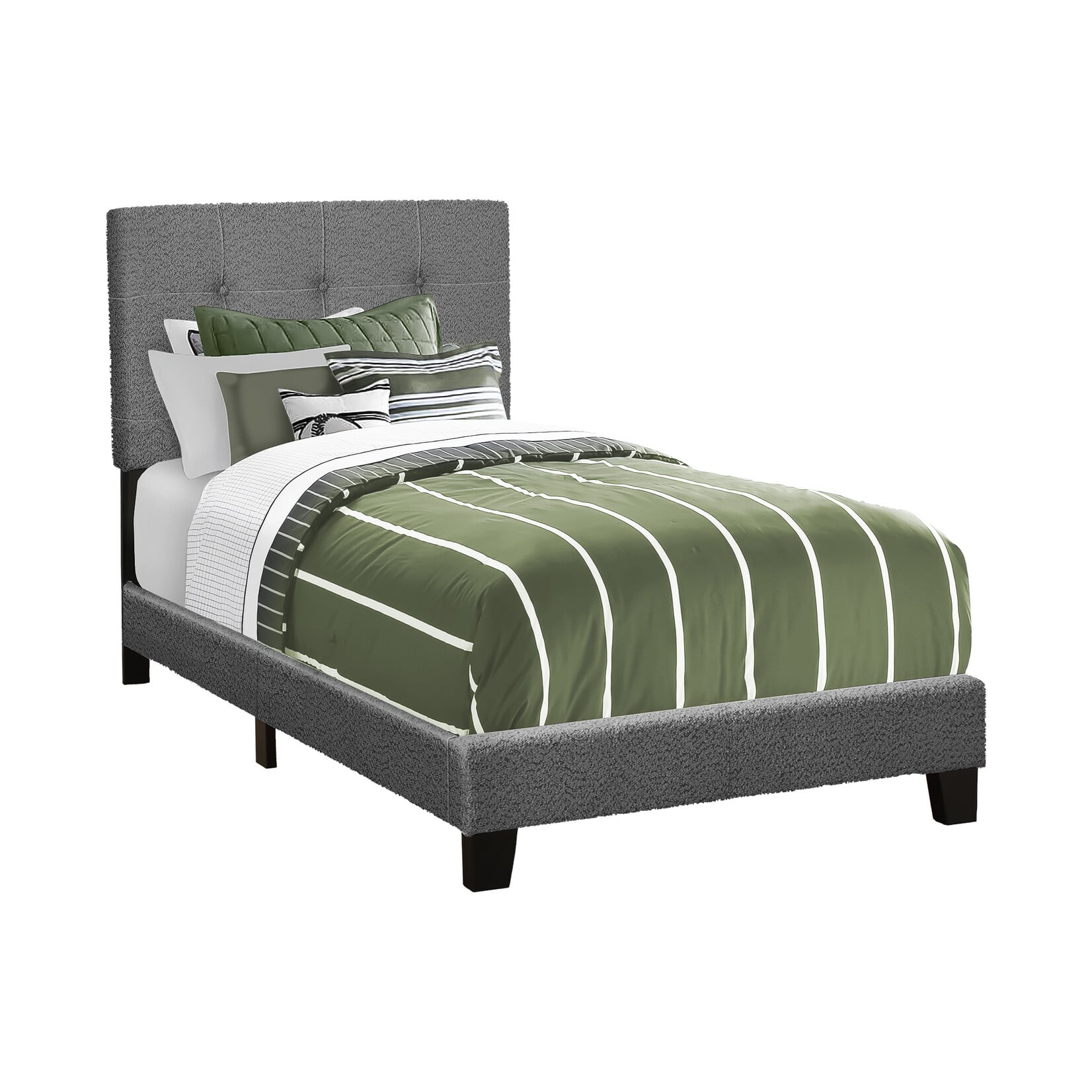 Boucle Fabric Upholstered Bed Frame, Dark Grey, Twin