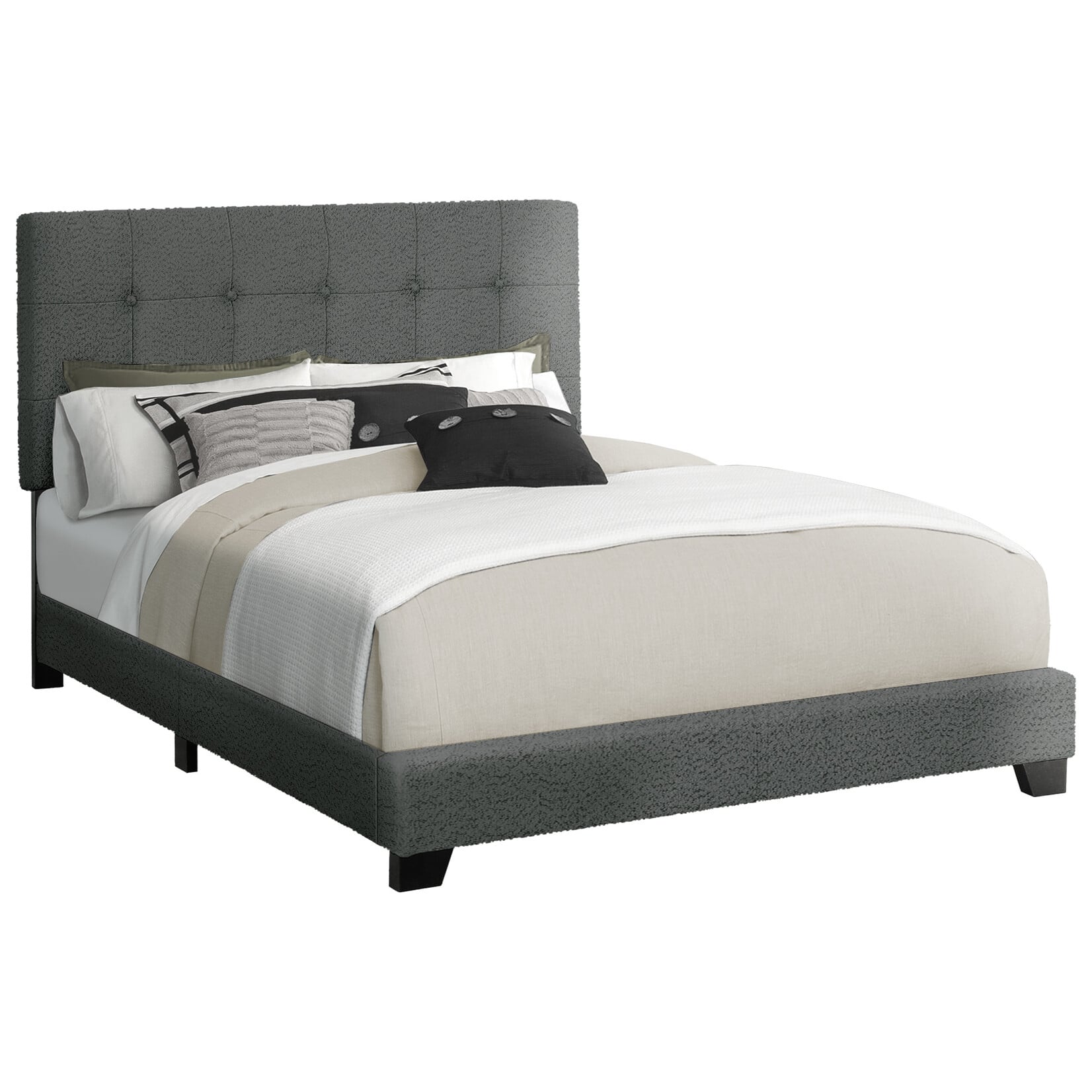 Boucle Fabric Upholstered Bed Frame, Dark Grey, Queen