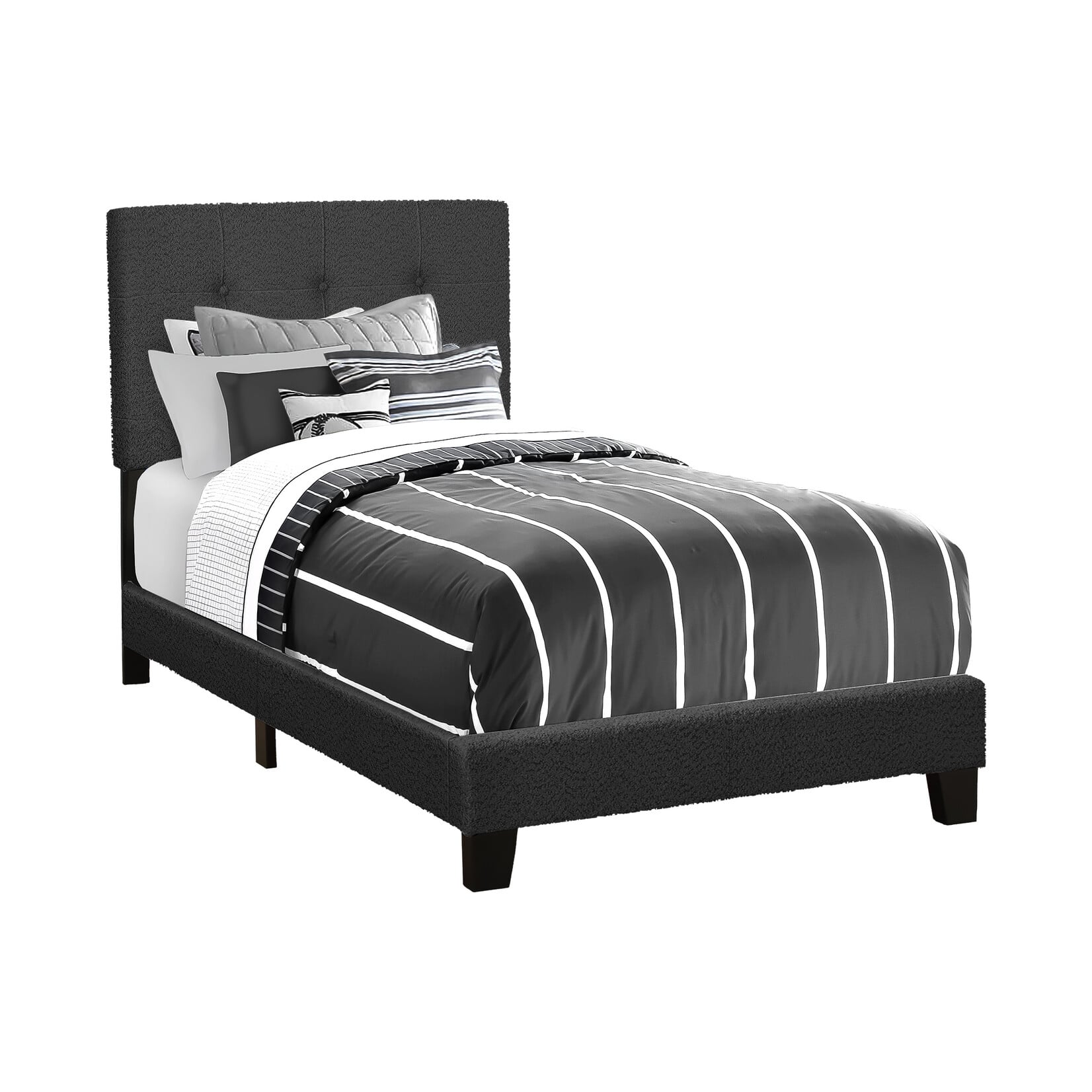 Boucle Fabric Upholstered Bed Frame, Black, Twin