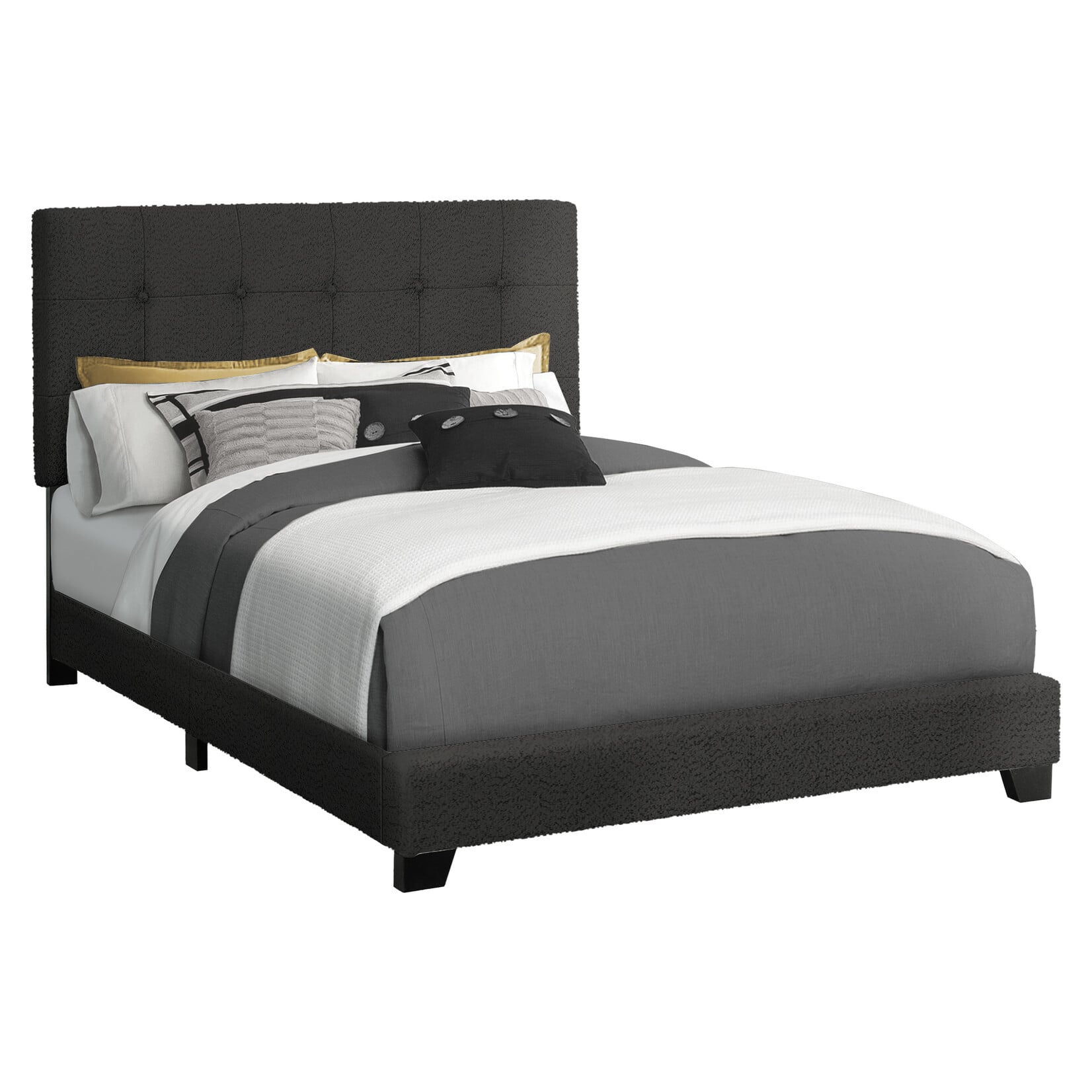 Boucle Fabric Upholstered Bed Frame, Black, Double