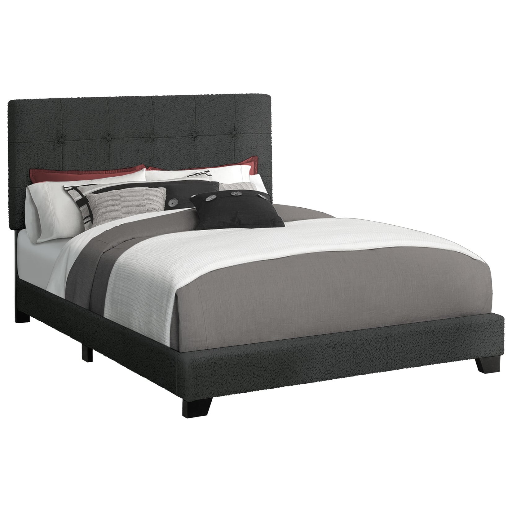 Boucle Fabric Upholstered Bed Frame, Black, Queen