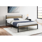 Bed Frame Black Metal Platform, Dark Taupe, Queen