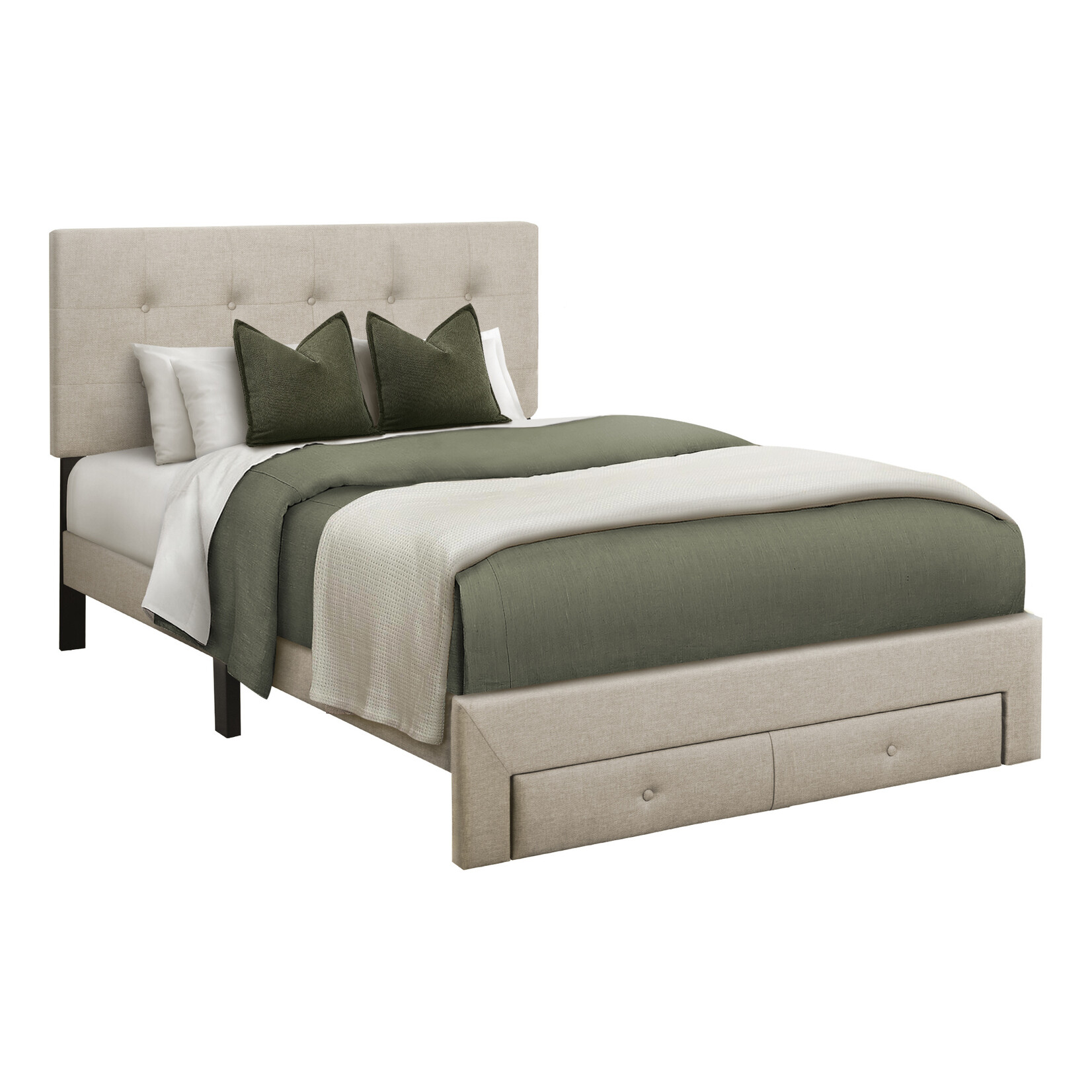 Cadre de Lit Plateforme en Lin Tiroir de Rangement Avant, Gris, Double
