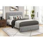 Bed Frame Linen Platform Front Storage Drawer, Grey, Queen