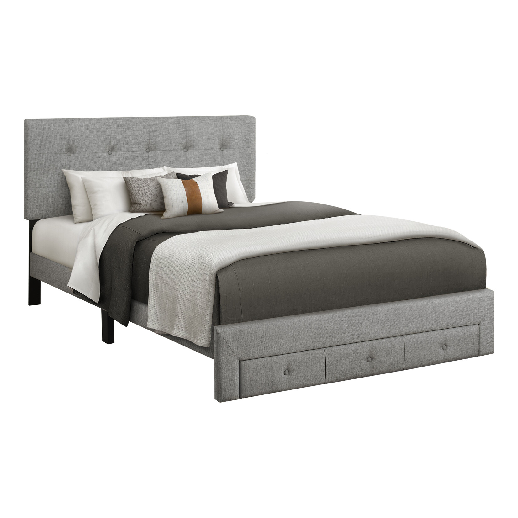 Cadre de Lit Plateforme en Lin Tiroir de Rangement Avant, Gris, Grand