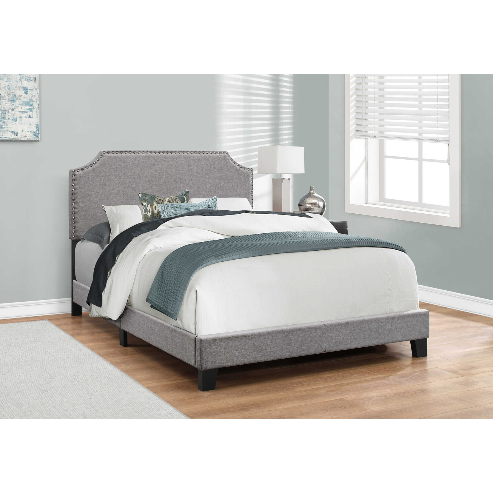 Bed Frame Linen with Chrome Trim, Grey, Double