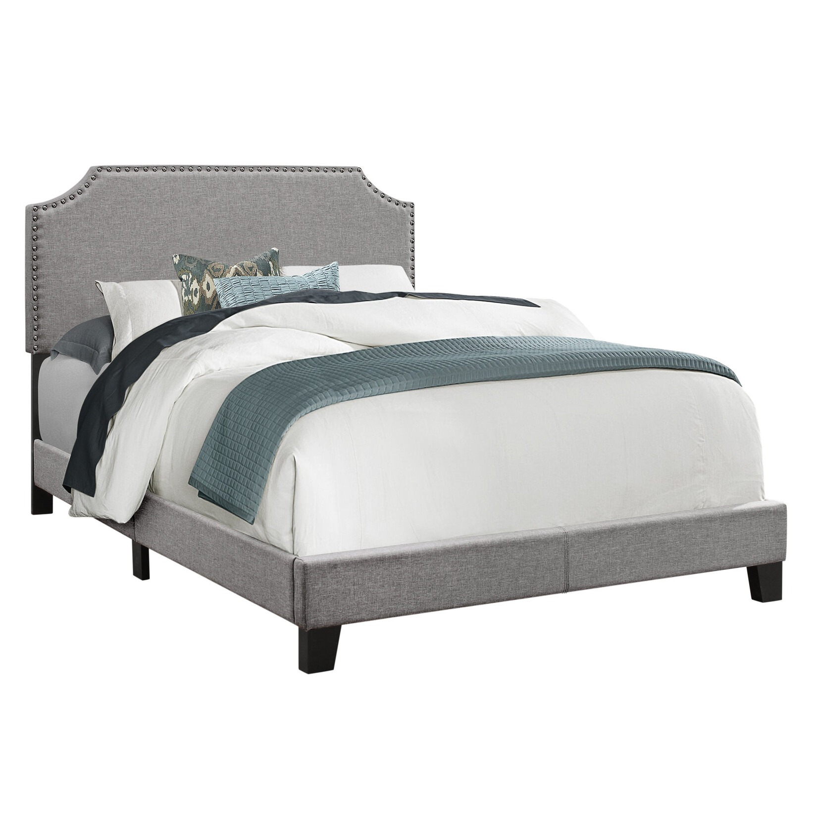 Bed Frame Linen with Chrome Trim, Grey, Double
