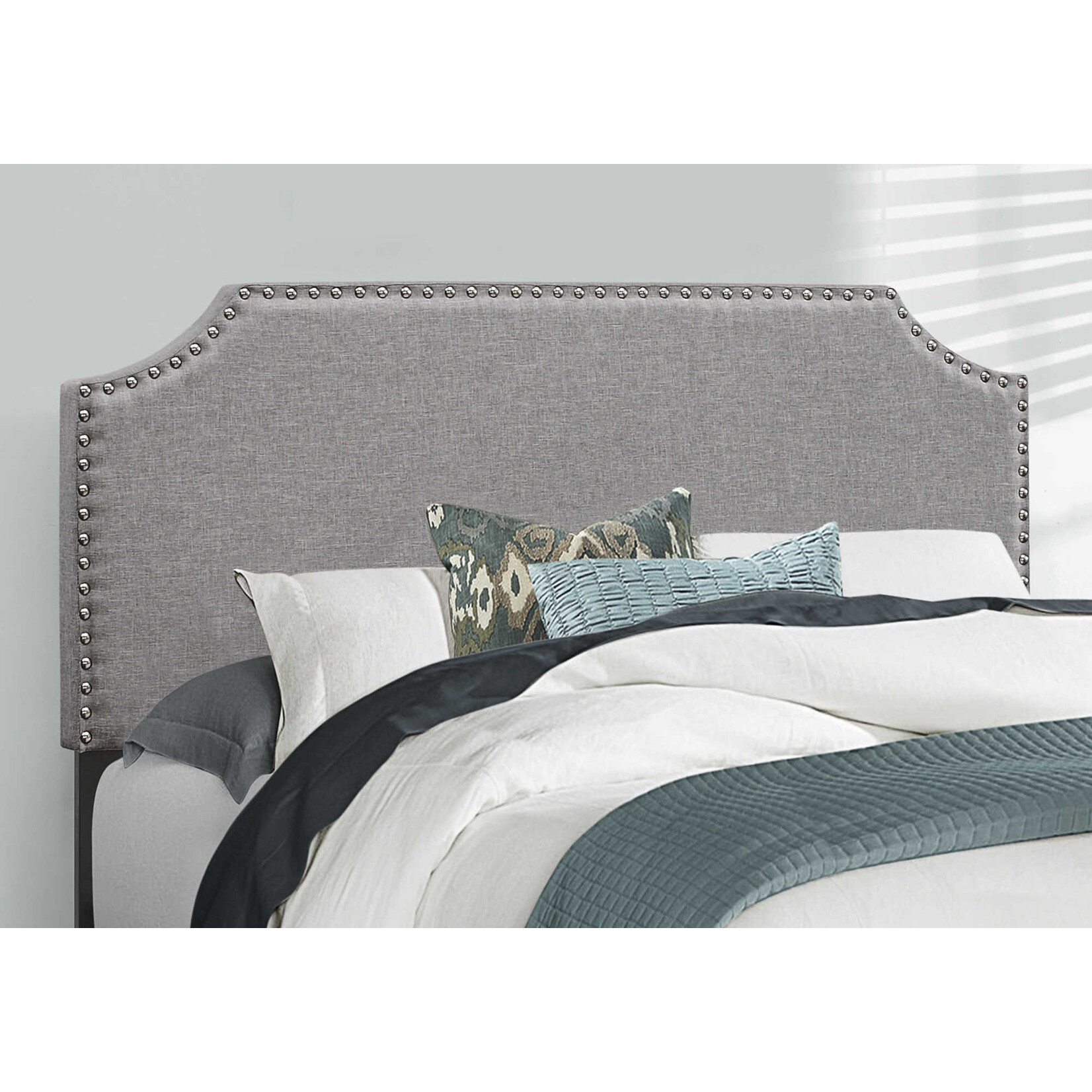 Bed Frame Linen with Chrome Trim, Grey, Double