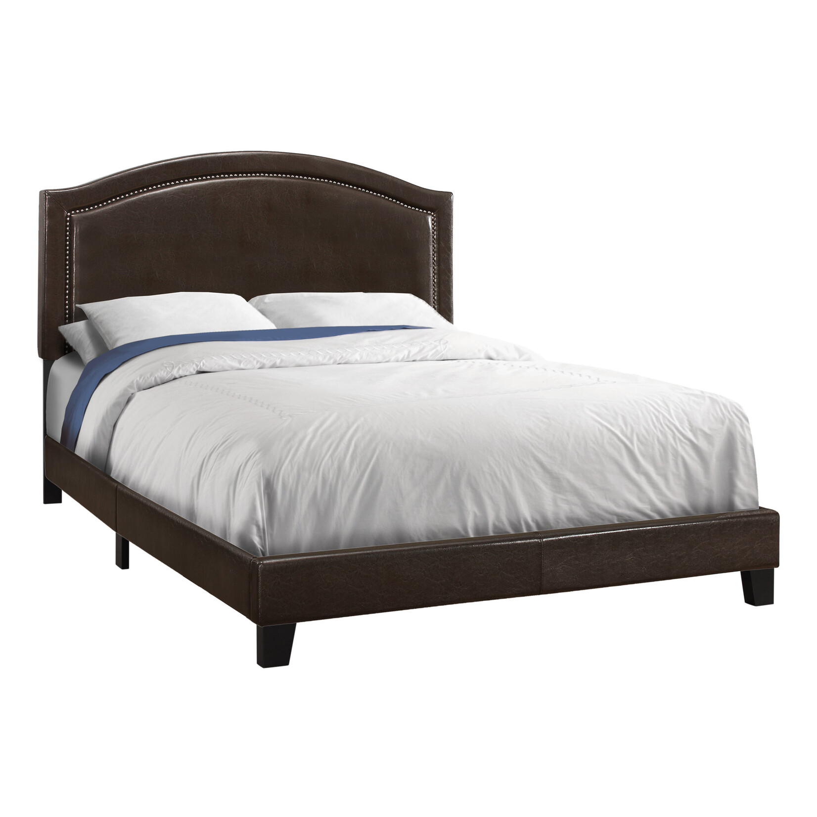 Cadre de Lit Simili-Cuir avec Bordure en Laiton, Brun, Grand
