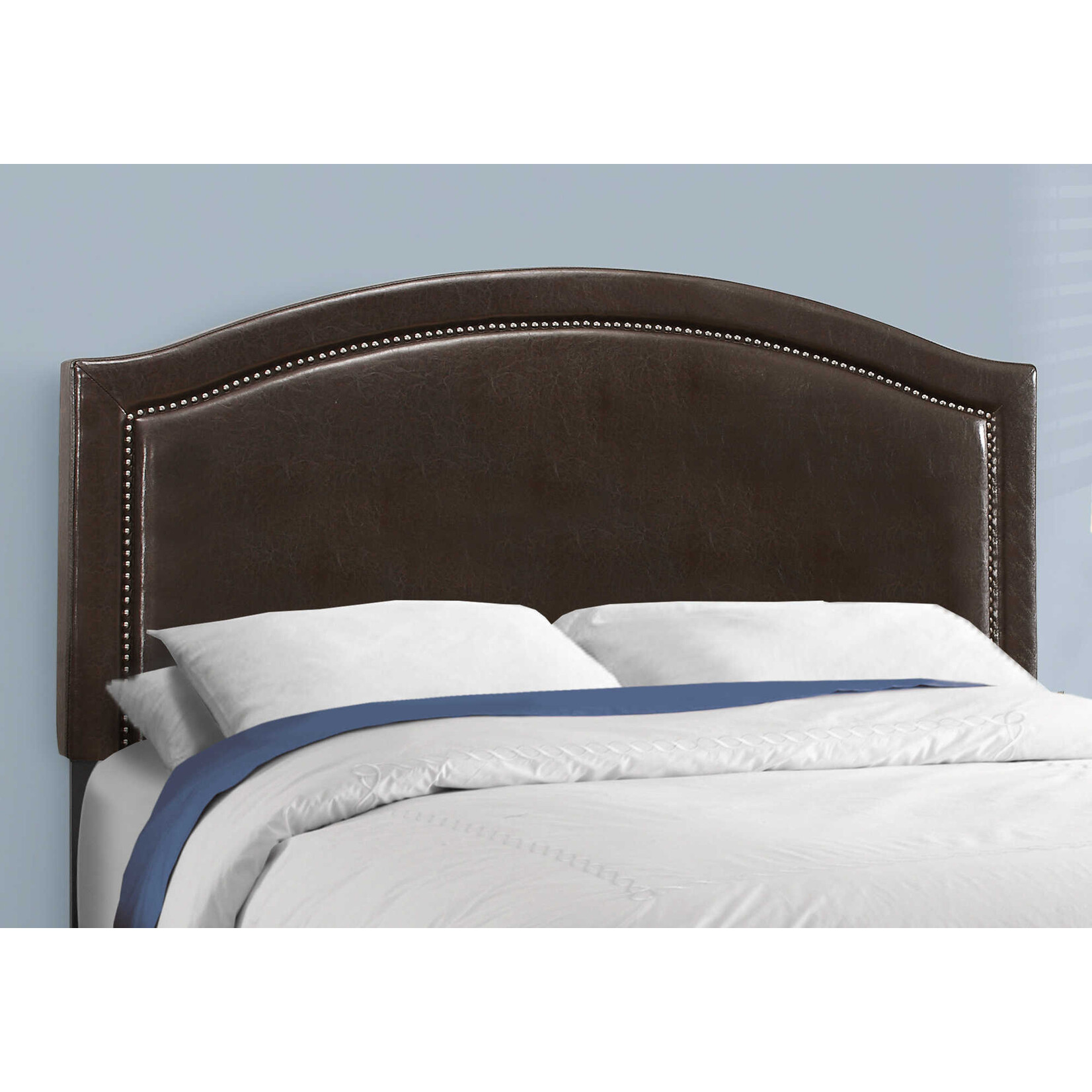 Bed Frame Leather-Look with Brass Trim, Brown, Queen