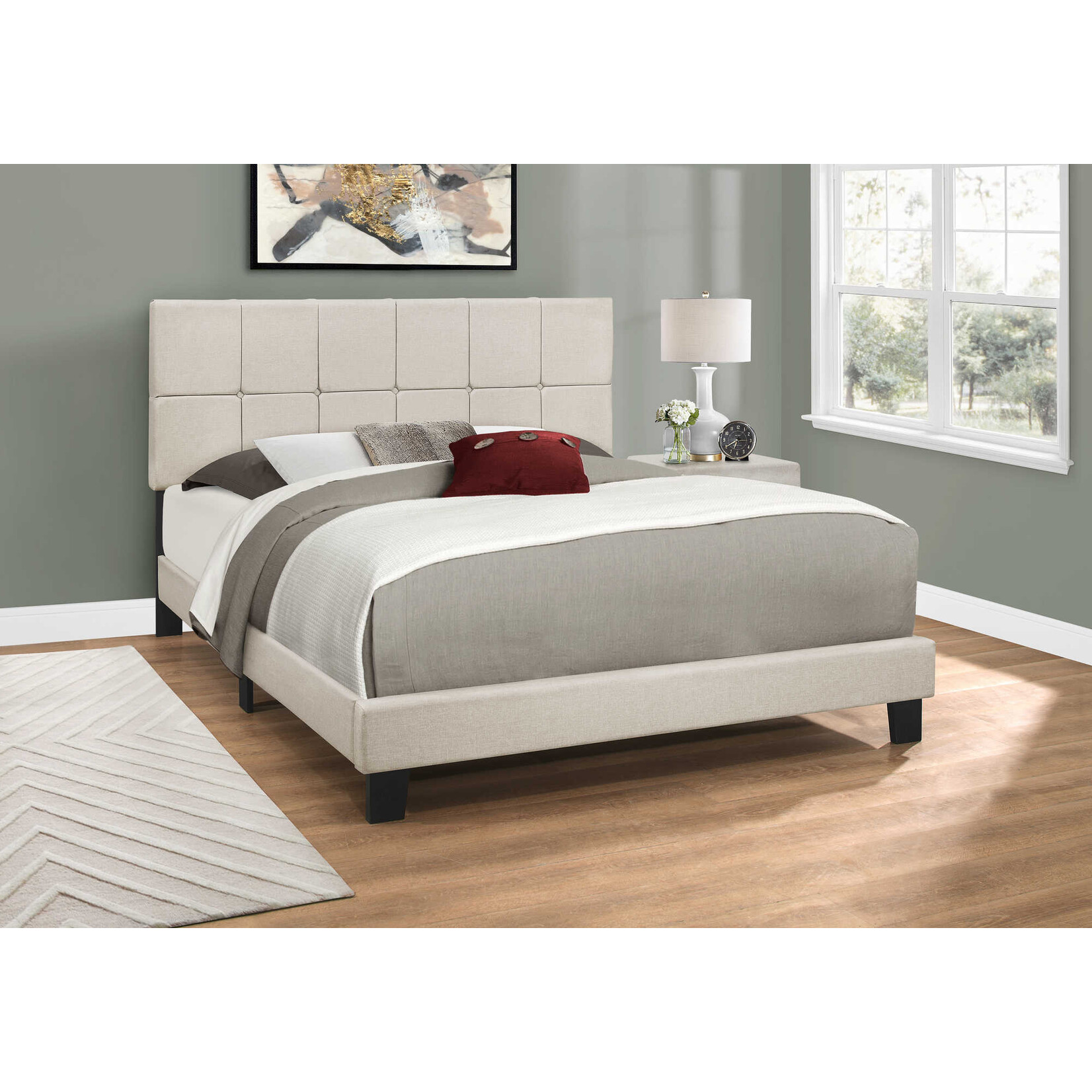 Cadre de Lit Lin, Beige, Grand