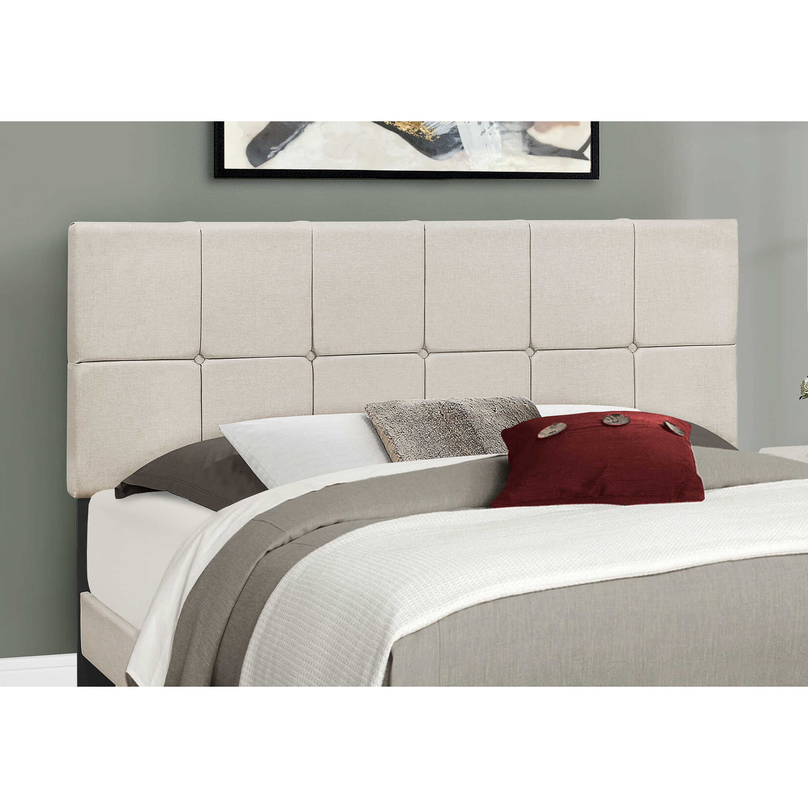 Bed Frame Linen, Beige, Queen