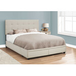 Bed Frame Linen with 2 Storage Drawers, Beige, Queen