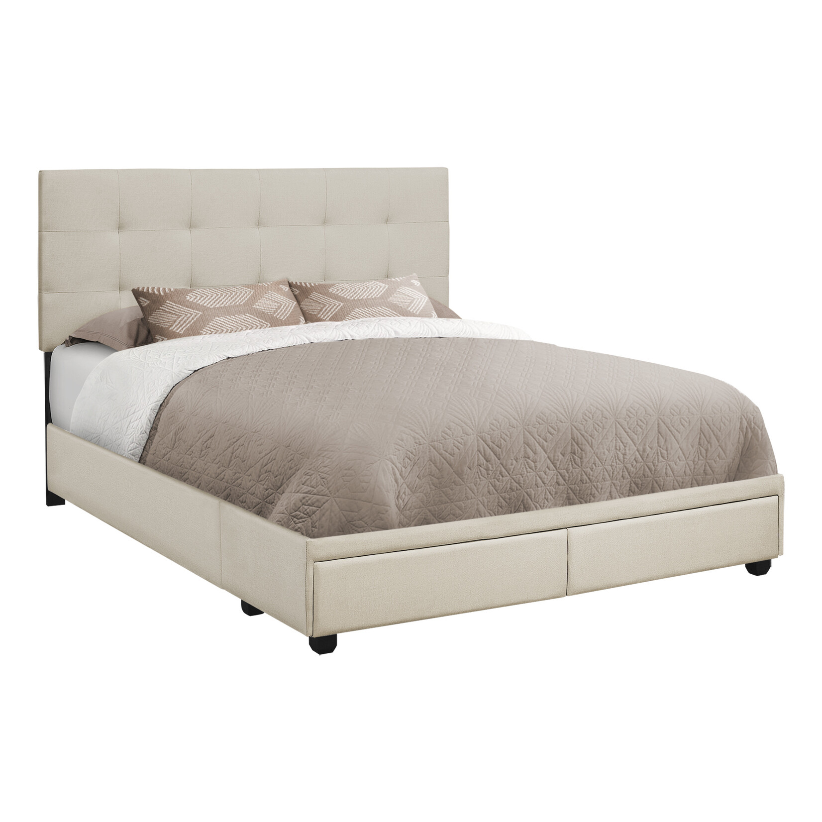 Bed Frame Linen with 2 Storage Drawers, Beige, Queen
