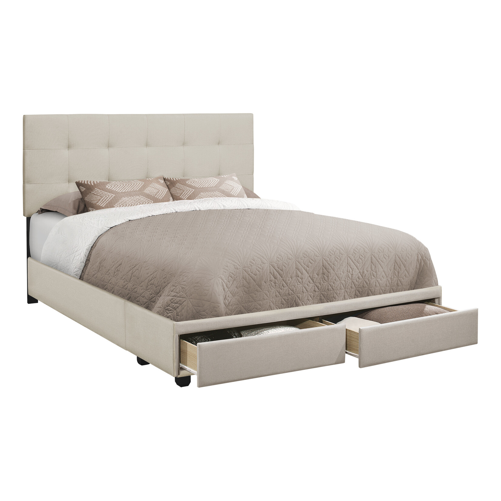 Cadre de Lit Lin avec 2 Tiroirs de Rangement, Beige, Grand