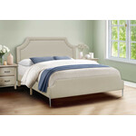 Bed Frame Linen with Chrome Metal Legs, Beige, Queen