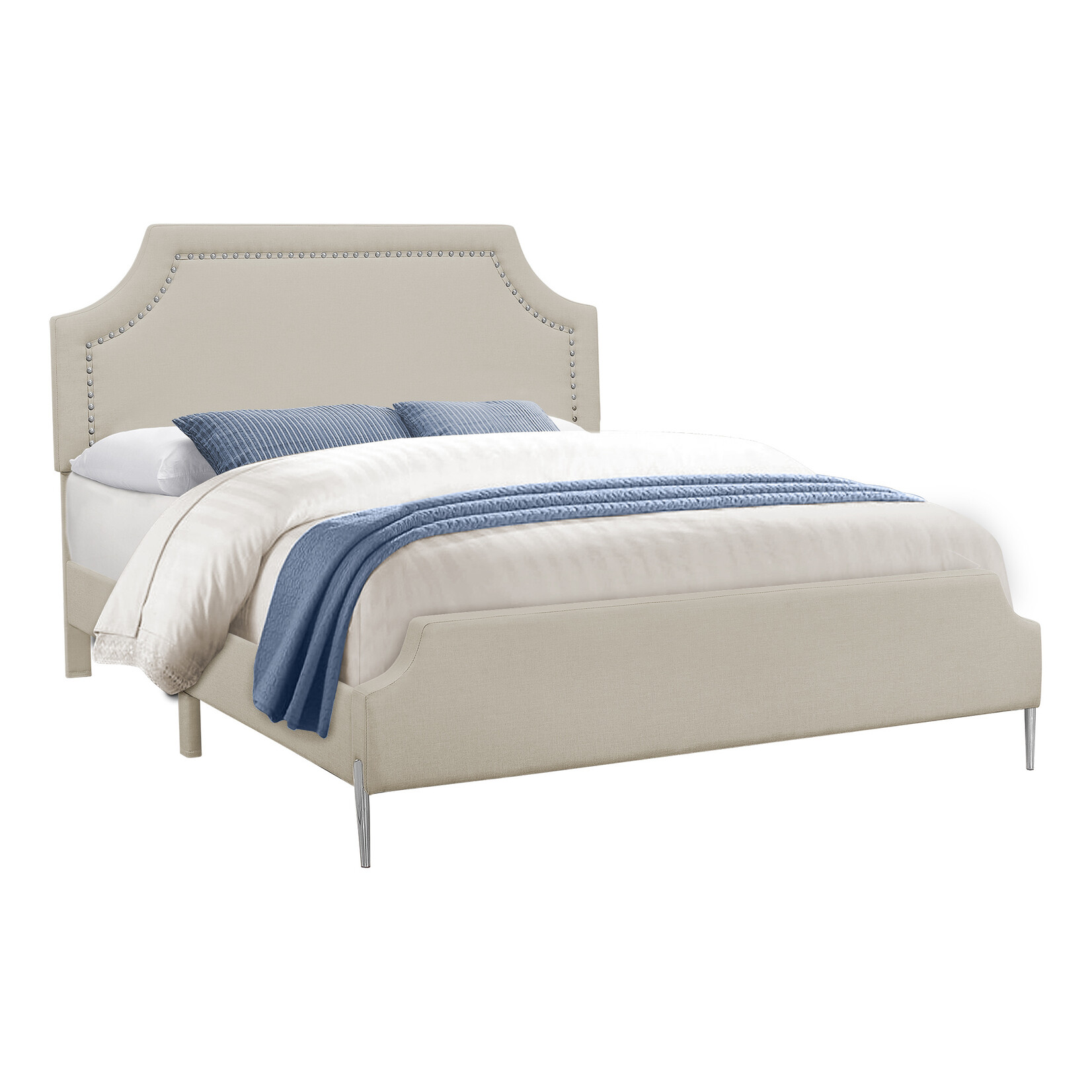 Cadre de Lit Lin avec Pieds en Métal Chrome, Beige, Grand