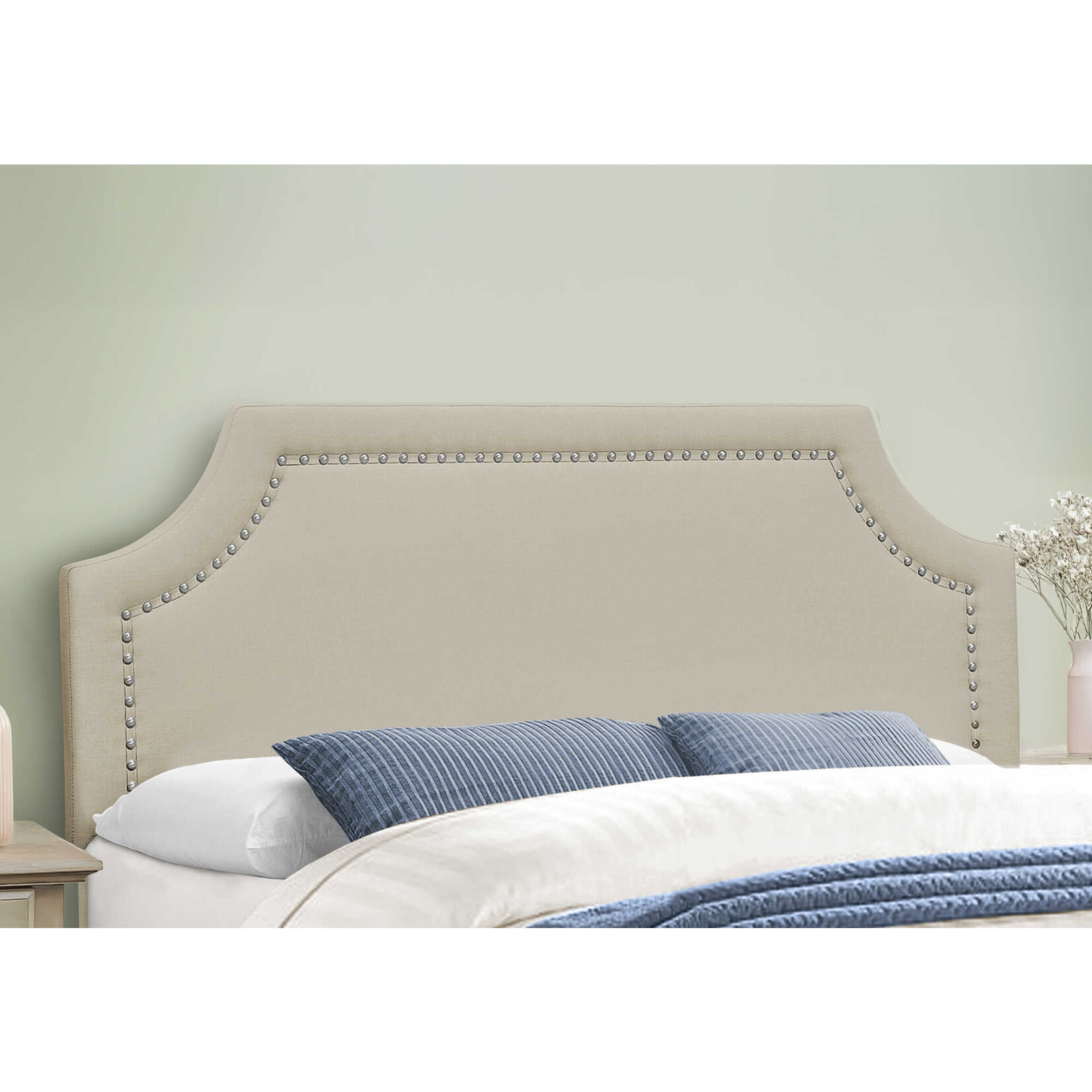 Cadre de Lit Lin avec Pieds en Métal Chrome, Beige, Grand