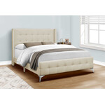 Bed Frame Linen with Chrome Metal Legs, Beige, Queen
